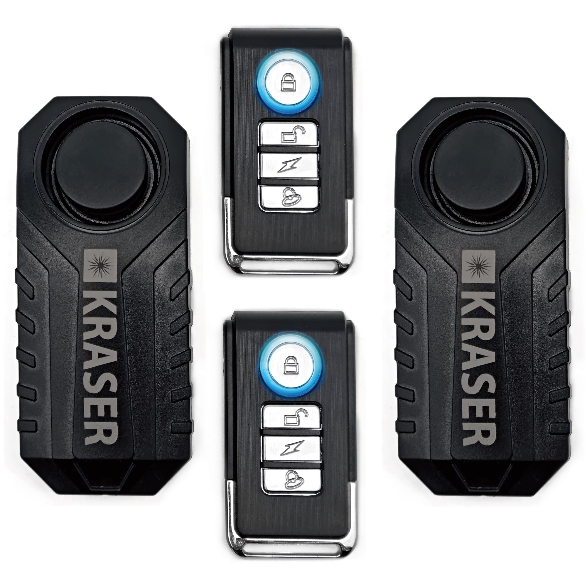KRASER KR726P2 Confezione da 2 Biciclette, Telecomando, Sensore Movimento 7 Livelli, 3 Toni, 113dB Wireless con Maniglia, Antifurto Moto senza installazione, Monopattino Elettrico Bici Porta