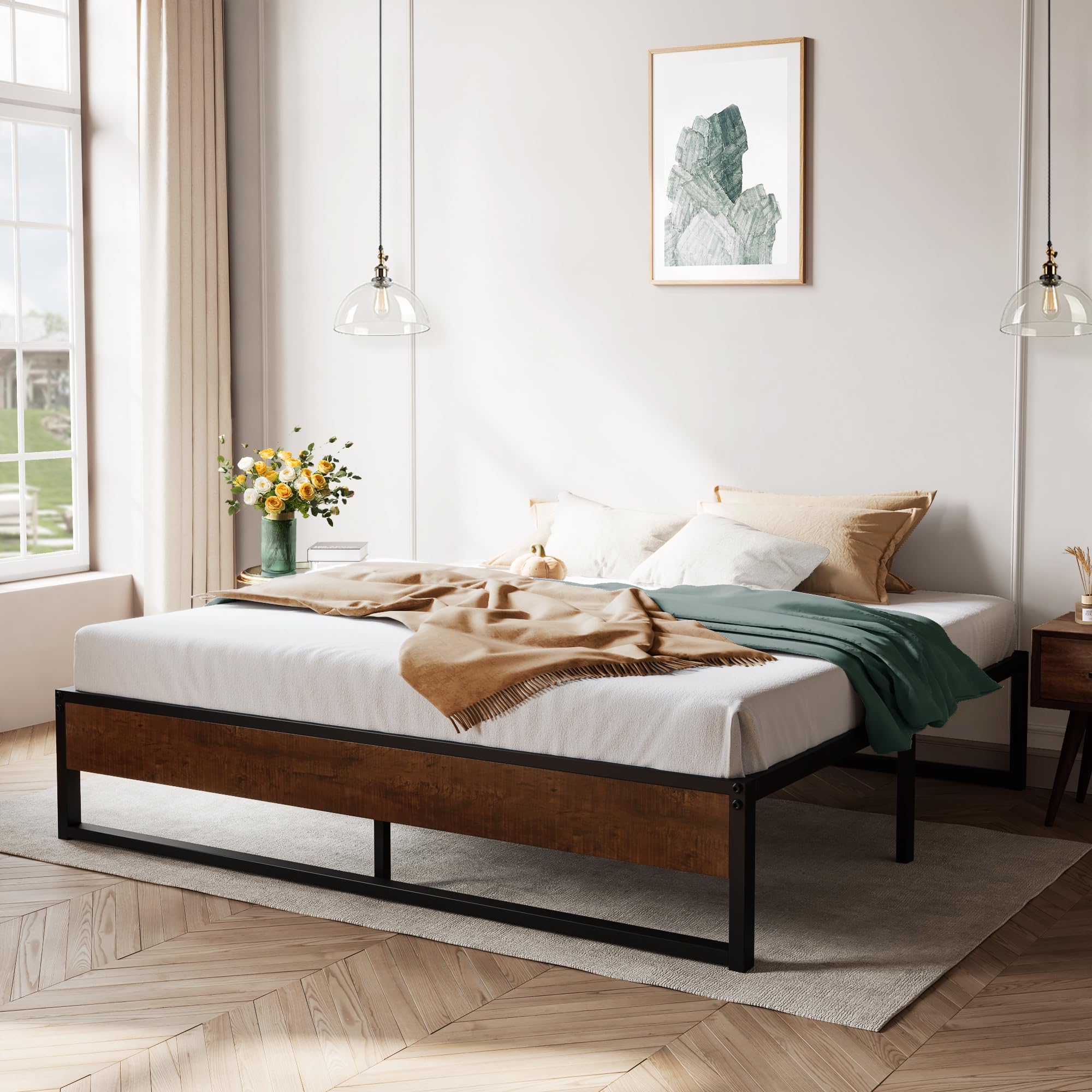 Allewie King Size 14 Inch Metal Platform Bed Frame Mattress Foundation with Metal Slats Support No Box Spring