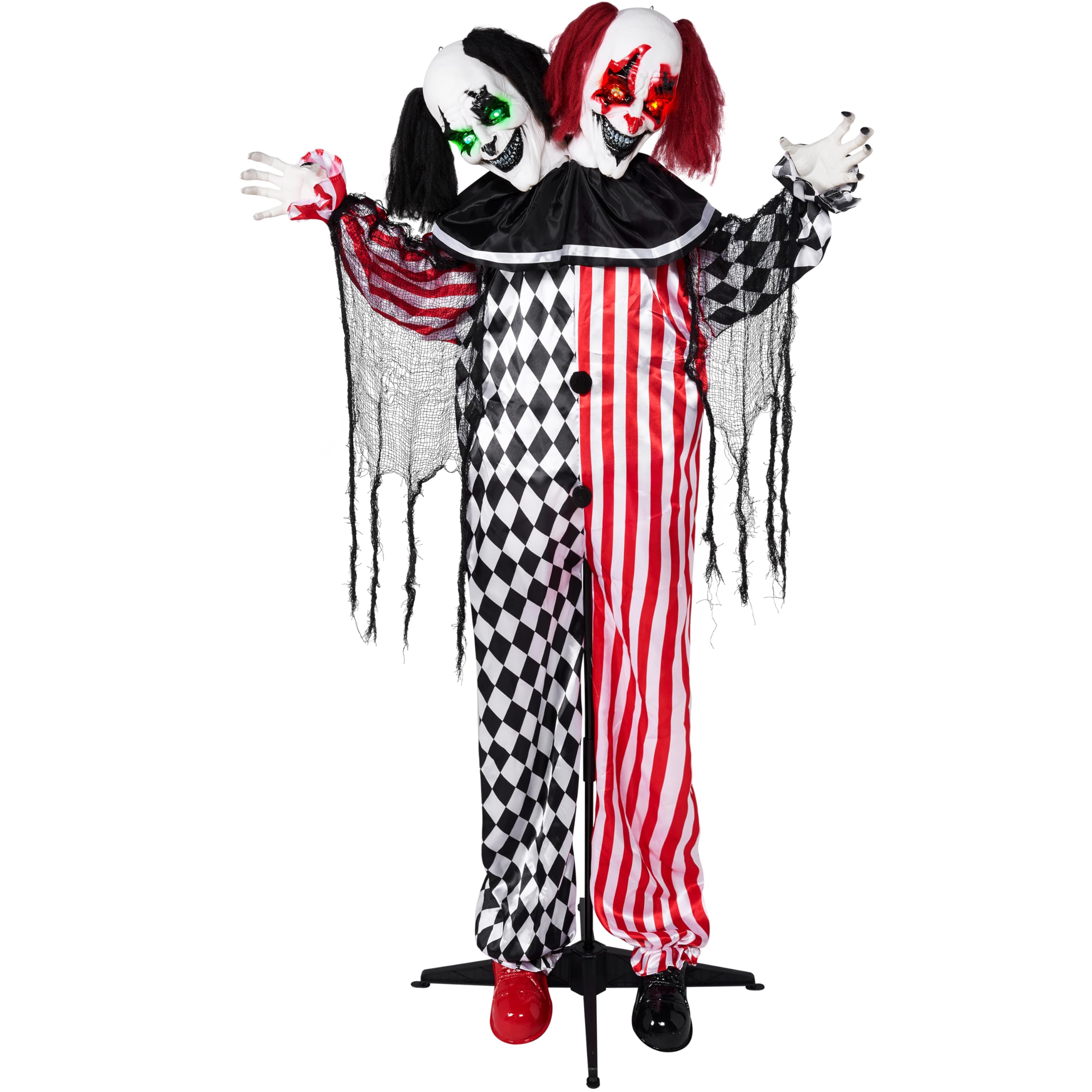 JOYIN 65" Halloween Animatronics Standing Dicephalous Clown, Life Size Clown with Motion & Sound & Light, Sound Activated Halloween Decorations Scary Clown for Animated Decor Yard Lawn Haunted House