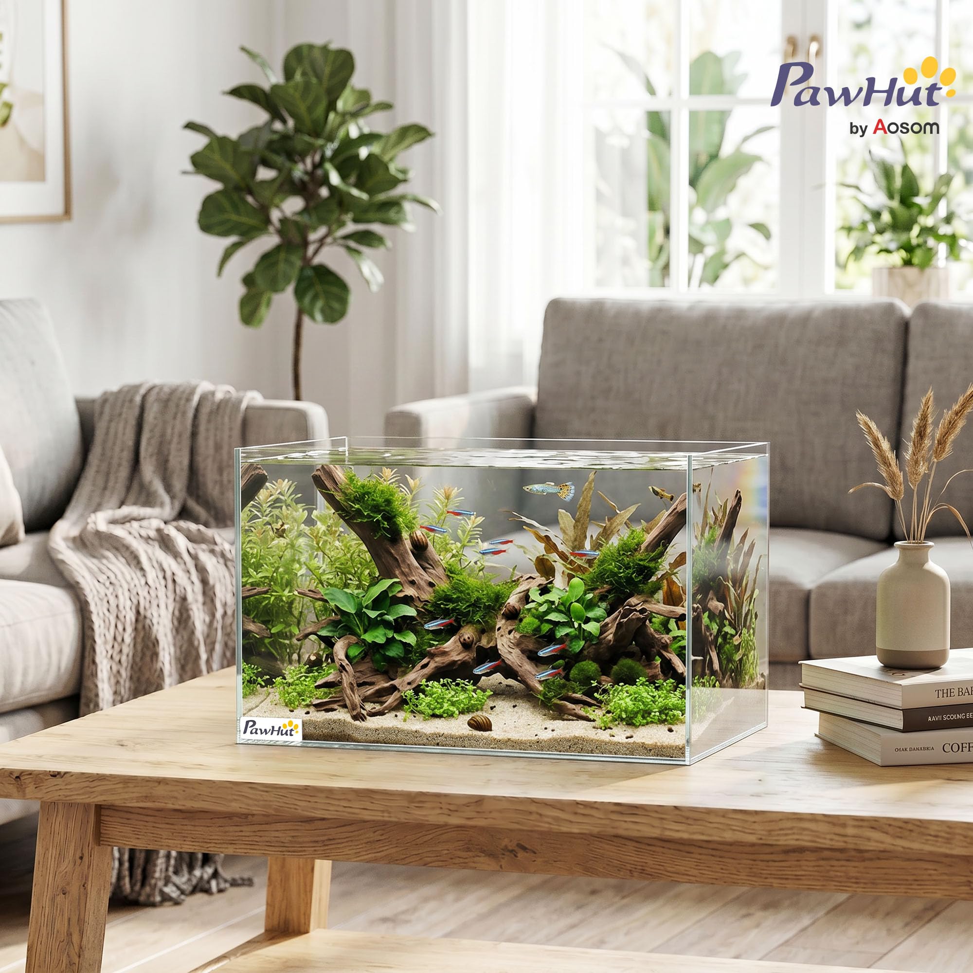 PawHut 24L Fish Tank Glas Aquarium Klein Fisch Tank mit Schutzbodenmatte für Garnelen Schildkröten Transparent 40x25x25cm