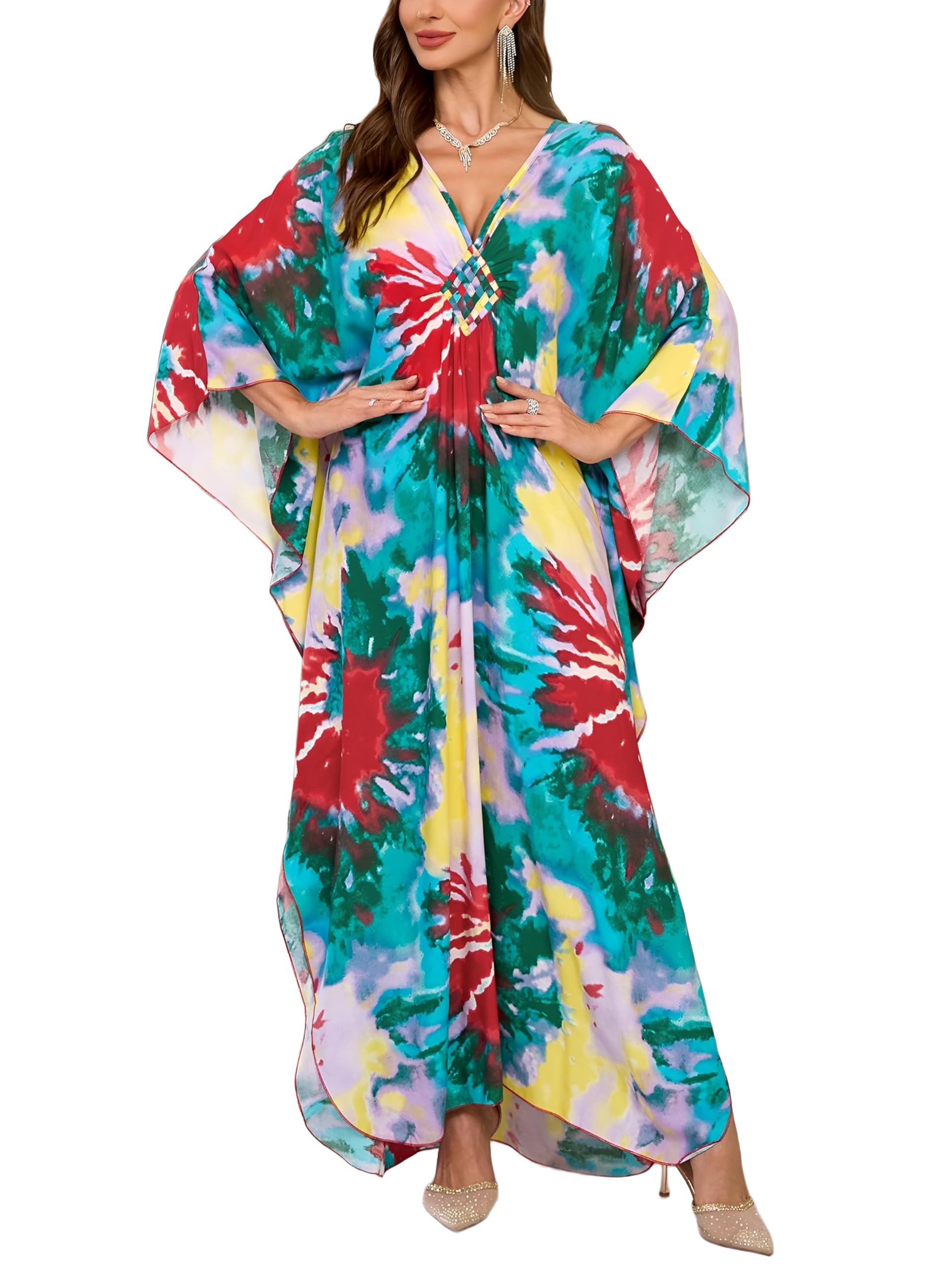 KEYLORTING Plus Size Kaftan Dress Women, African Moo Moo Print Caftan, Batwing Dress, Beach Cover Up for Party and Loungewear