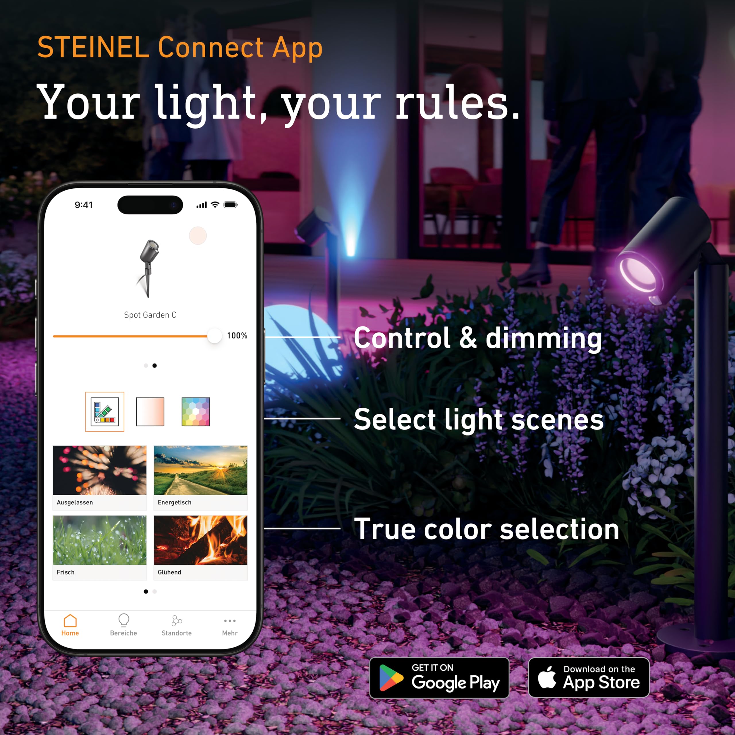 Steinel Zewnętrzna lampa słupkowa Spot Way C 24 V, RGBWW, 16 mln kolorów, czujnik zmierzchu, ściemnialny LED-reflektor ogrodowy, sterowanie aplikacji, Plug & Play, IP65