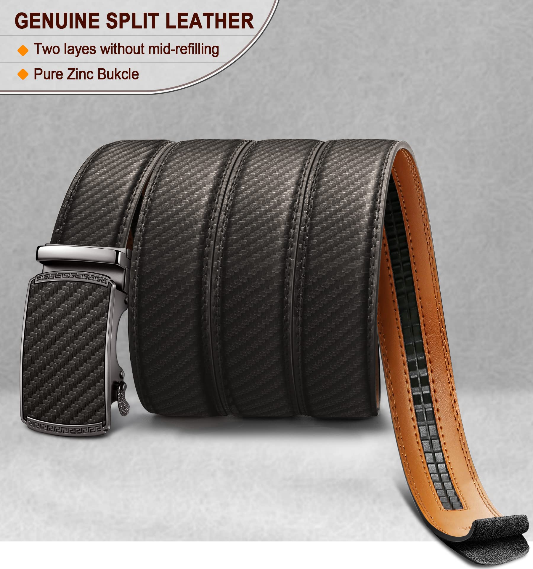 BULLIANT Cintura Uomo, Cintura Pelle Uomo Cricchetto Automatica Fibbia 35mm,Trim Regolabile per Adattars