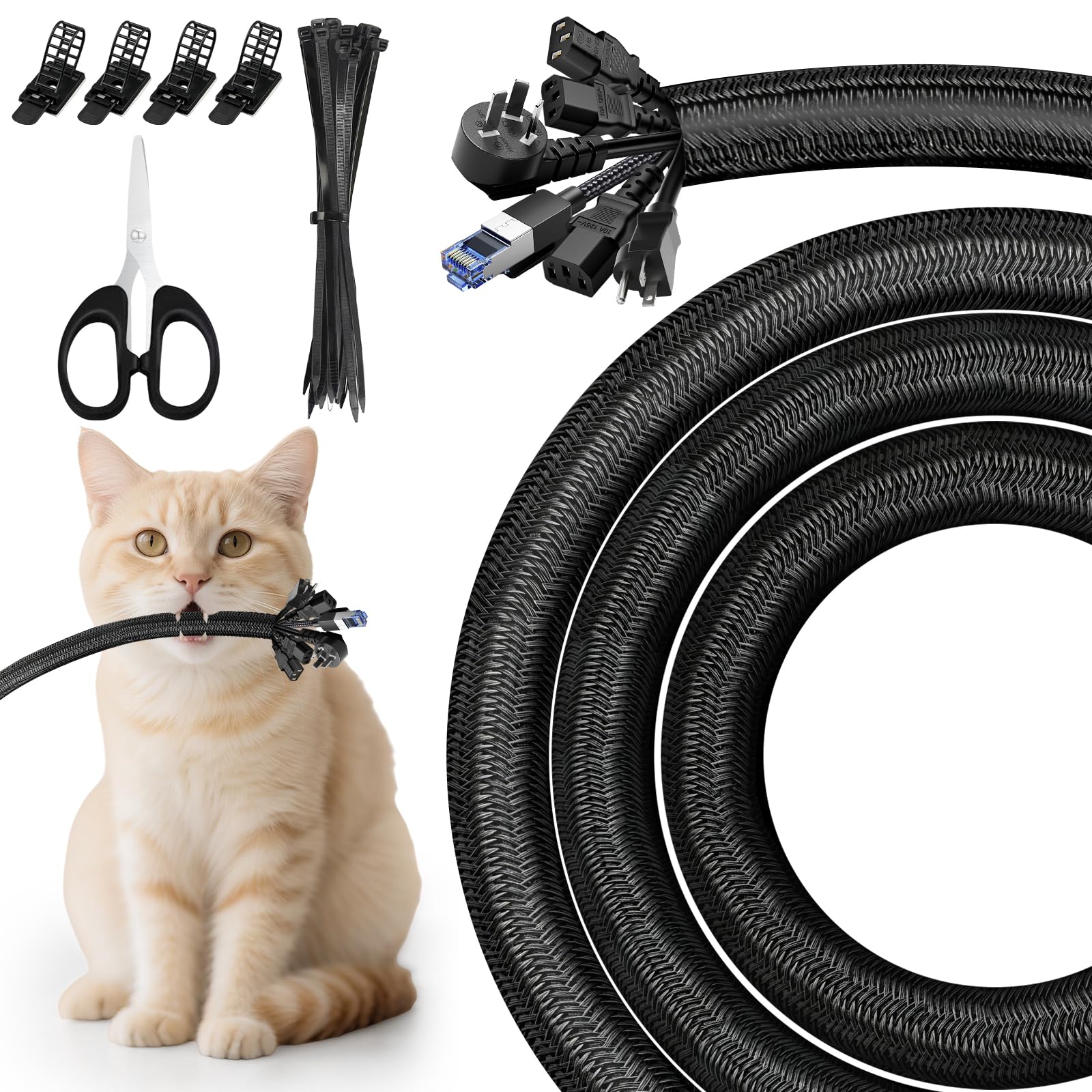 CoKeeSun Cable Tidy Sleeve, 3m-20mm Cord Protector, Wire Loom Tubing, Cable Management Sleeve Split for 8-10 Wire Organizer, Self-Closing Tube for TV PC Home, Protect Pets From Chewing Cords, Black