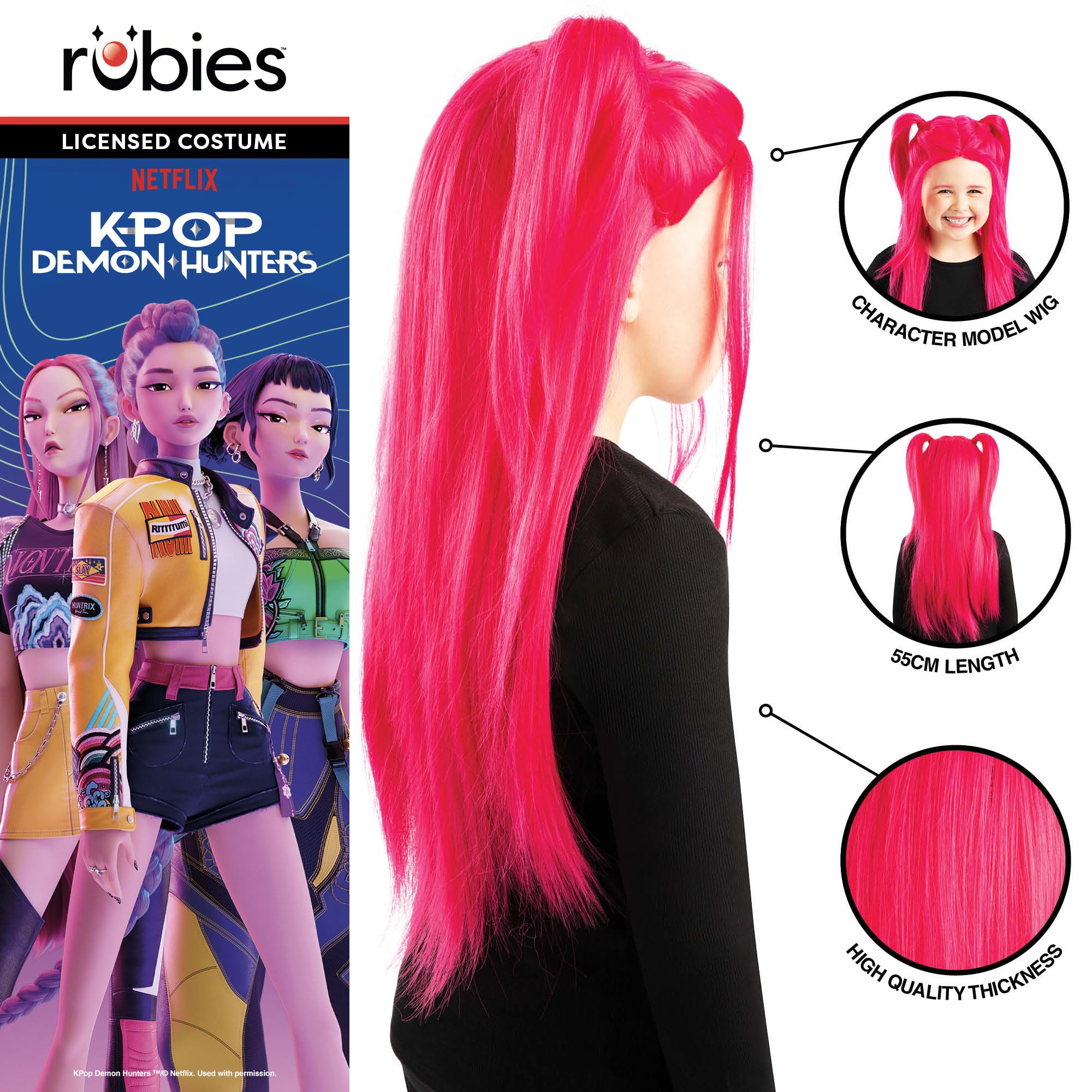 Rubies Official Netflix K-Pop Demon Hunters Mira Wig Child Costume Accessory, Kids Fancy Dress, One Size, Pink - Image 3