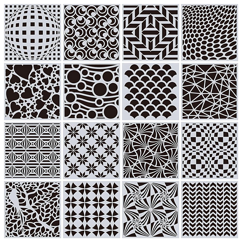 TONGIHS 16 Pcs Geometric Stencils, DIY Drawing Template, Painting Templates, for Fabric Embellishments, Door Ornaments, Painted Artworks,wall Art, Greeting Card Crafting