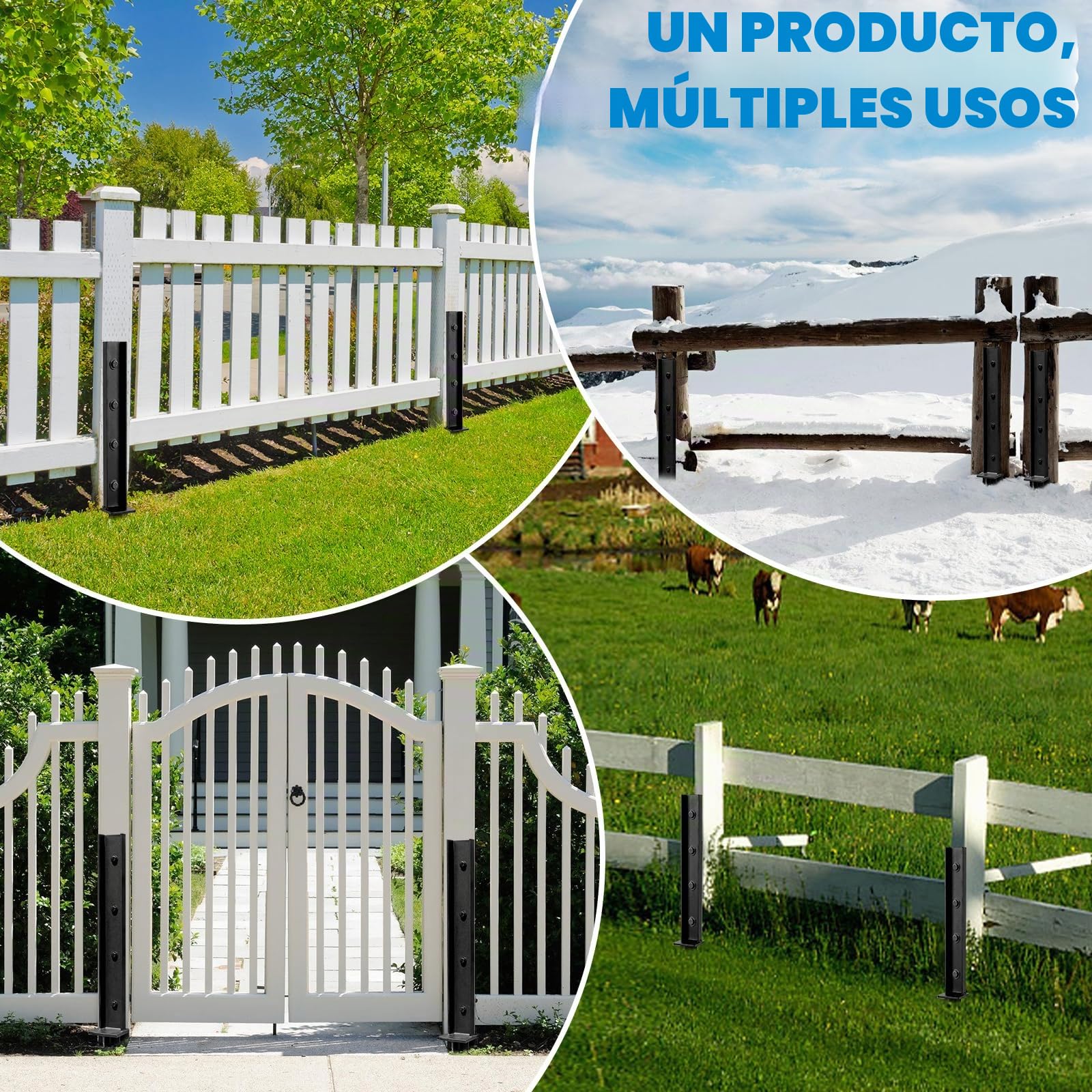Kit Reparación Postes Valla 4 Piezas | Anclajes Acero Heavy Duty 81cm para Postes Madera | Repara Postes Torcidos, Sueltos y Podridos Sin Sustitución | Incluye Tornillos y Broca