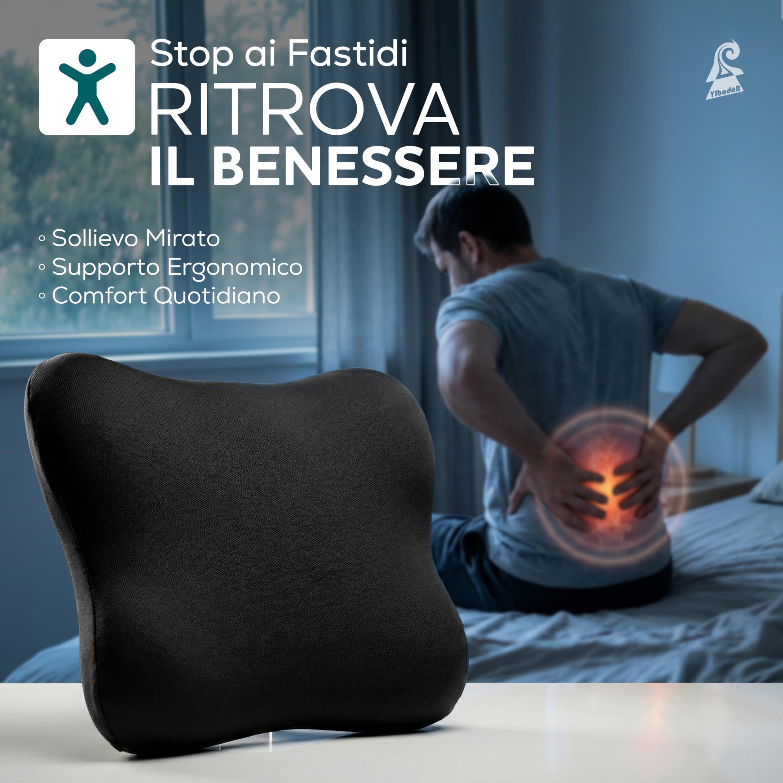 Generico Cuscino Lombare Memory Foam Supporto Ergonomico per Auto e Sedia Ufficio