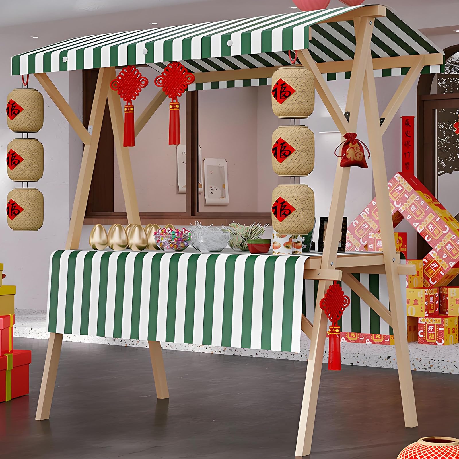 Genérico Carrito de Comida portátil y Plegable de Madera con Ruedas para vendedores ambulantes: Ideal para Vender Perritos Calientes, café, Flores y Dulces en mercados y Eventos.