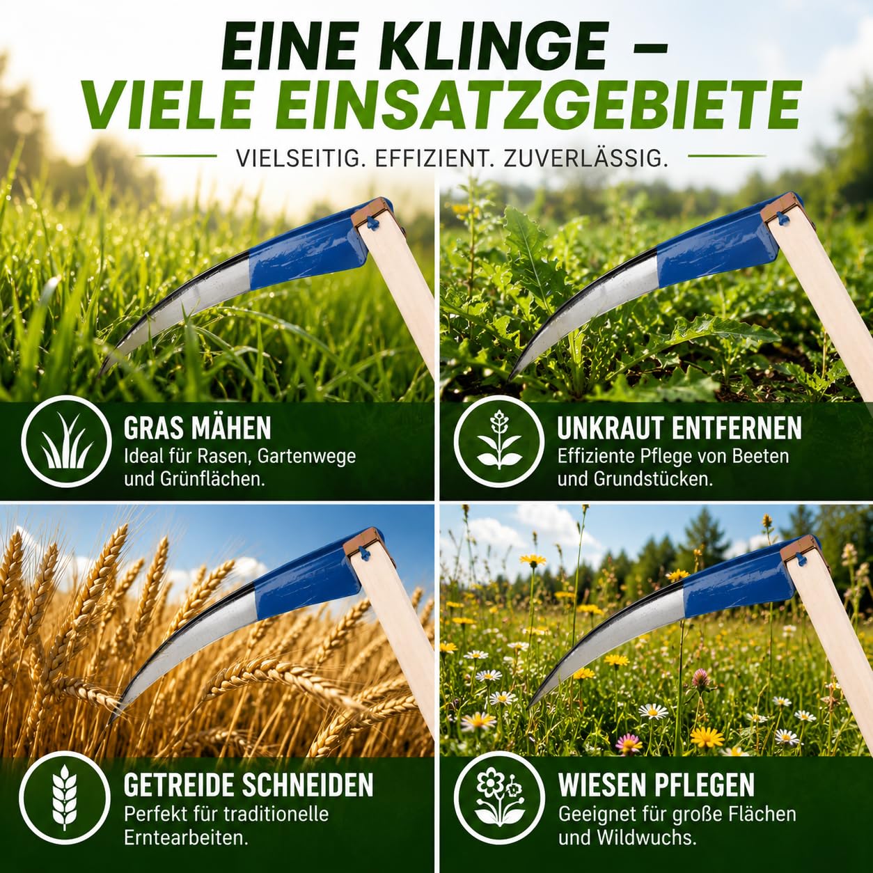 Sense ohne Stil Sägezahngras Wildwuchssense 50/60/70/80/90 cm, Sensensichel für Mähen von Gras Getreide, Unkraut, Handsense, Gartensense Waldsense Unkraut, Sense für Garten (50 cm)