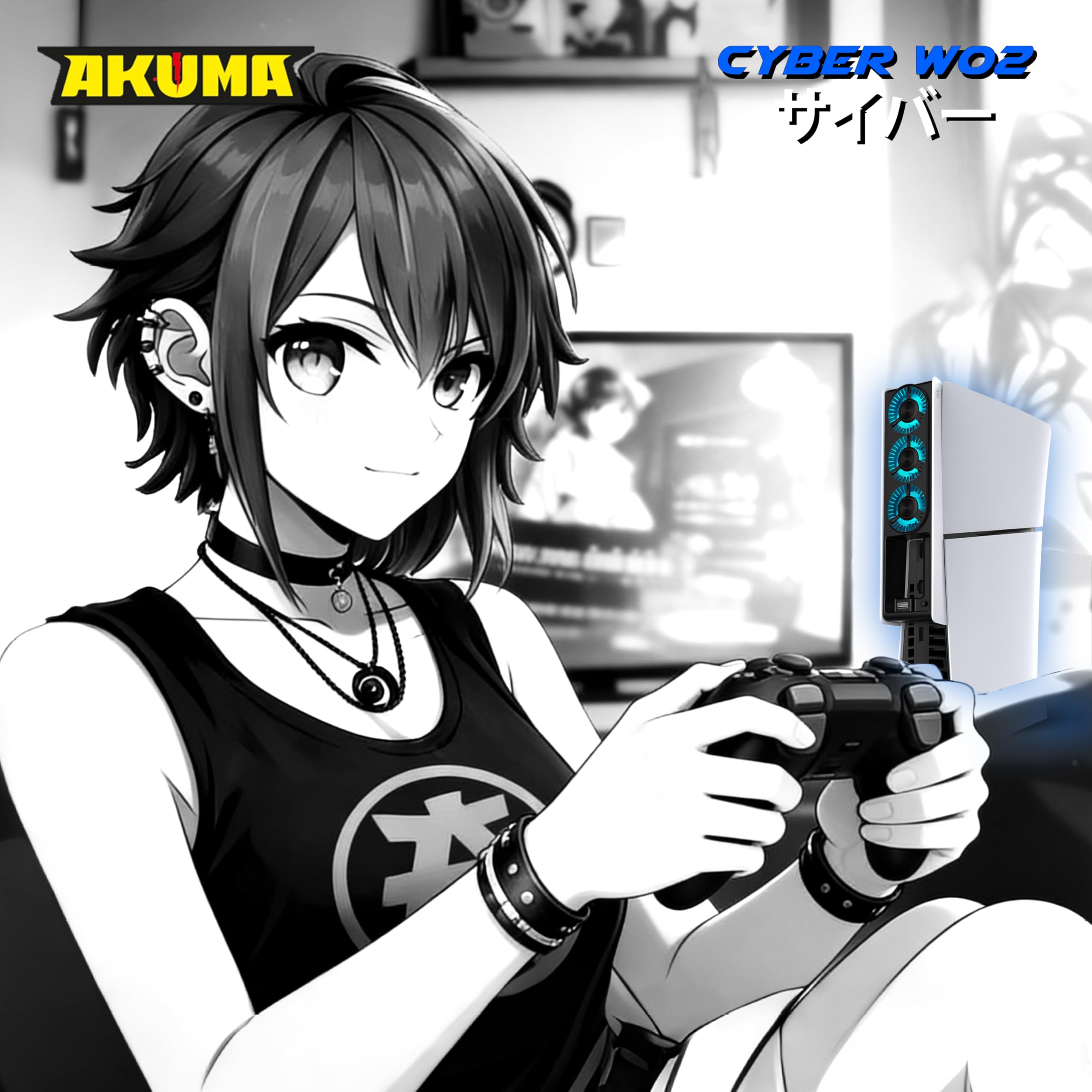 Akuma Cyber W02 - Ventola retroilluminata compatibile con PS5 Slim con 3 ventole e una porta USB 3.0 esterna, colore: Bianco