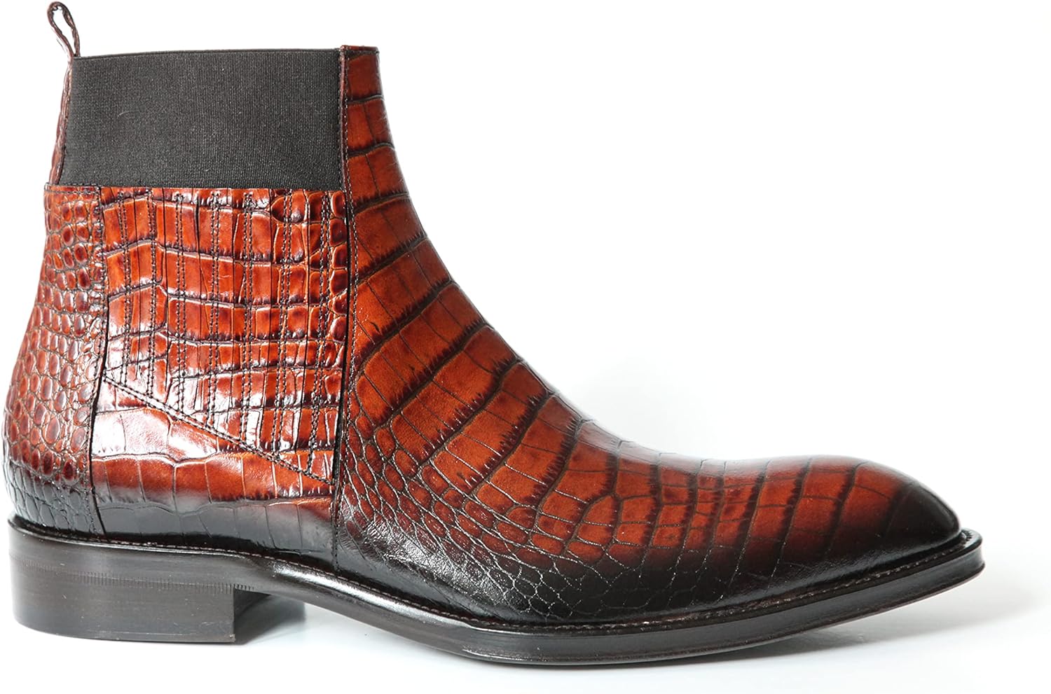 Jo Ghost 2724U Italian Cognac Crocodile Print Leather Slip On Boots