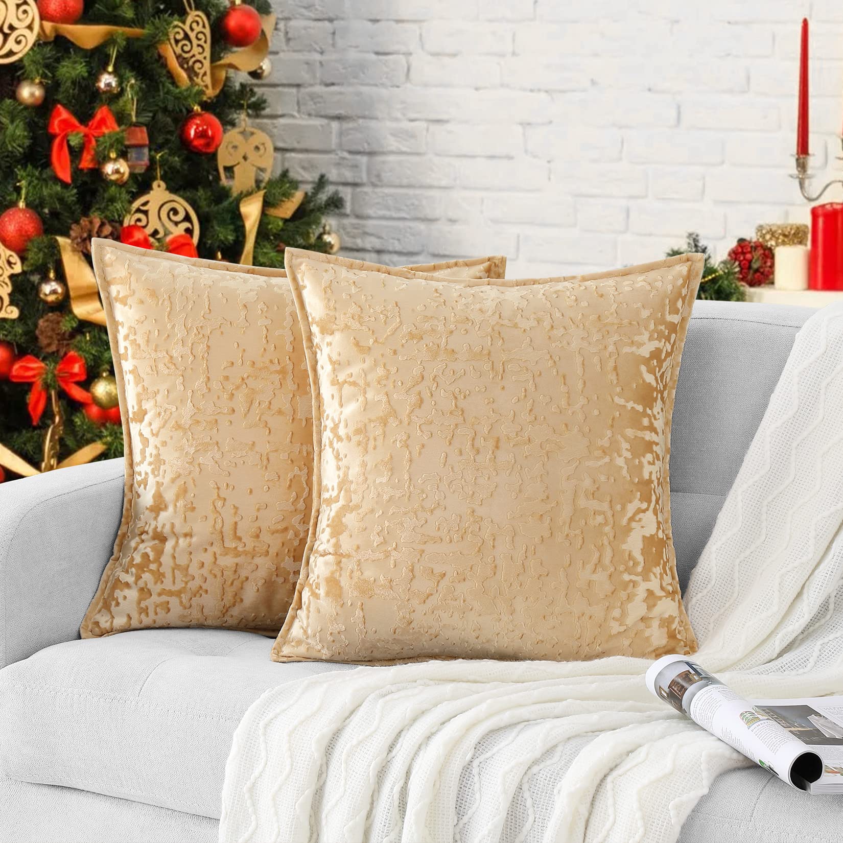 CAROMIOSet of 2 Throw Pillow Covers Decorative Pillowcases Soft Pillow Cases Velvet Cushion Cover 16x16 Inch for Livingroom Bedroom Sofa Car 16x16 Inch Yellow