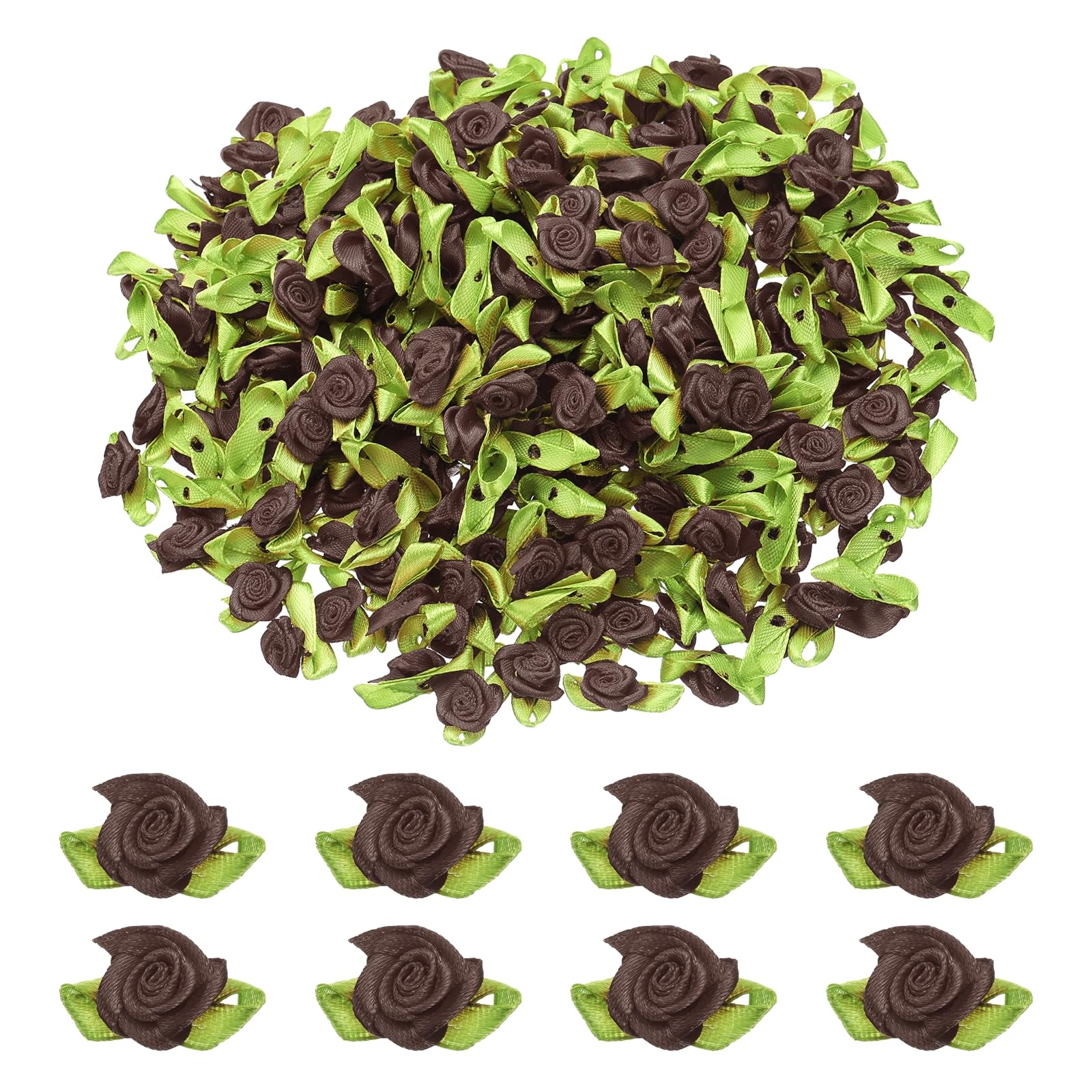 sourcing map 500 Pcs Mini Ribbon Roses Flowers Bows for Crafts, 15mm/0.6" Dia Small Artificial Ornament Applique Flower Bows for DIY Wedding Birthday Festival Decoration, Coffee