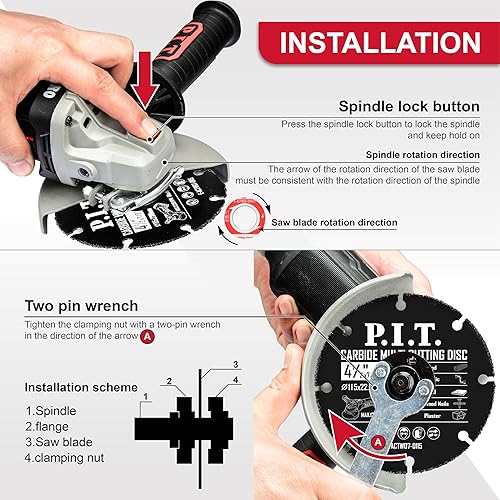 Miniatura 8 de P.I.T. Paquete de 3 cuchillas de amoladora angular, incluye hoja de diamante de 4-12 pulgadas, hoja de carburo de tungsteno para cortar granito,