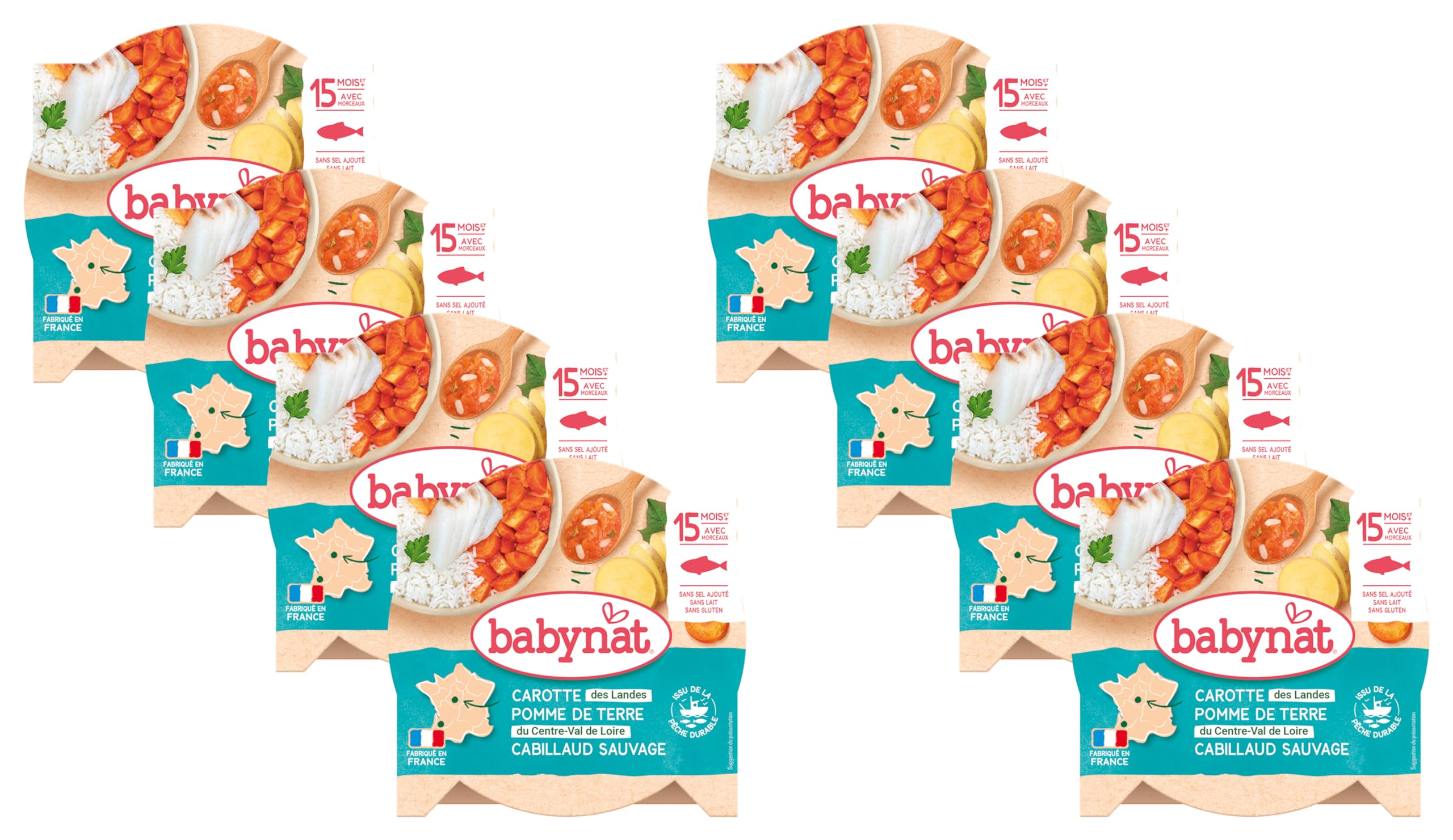 Babybio - BABYNAT Assiette Carotte Pomme de terre Cabillaud - 15+ mois - 260g - Lot de 8