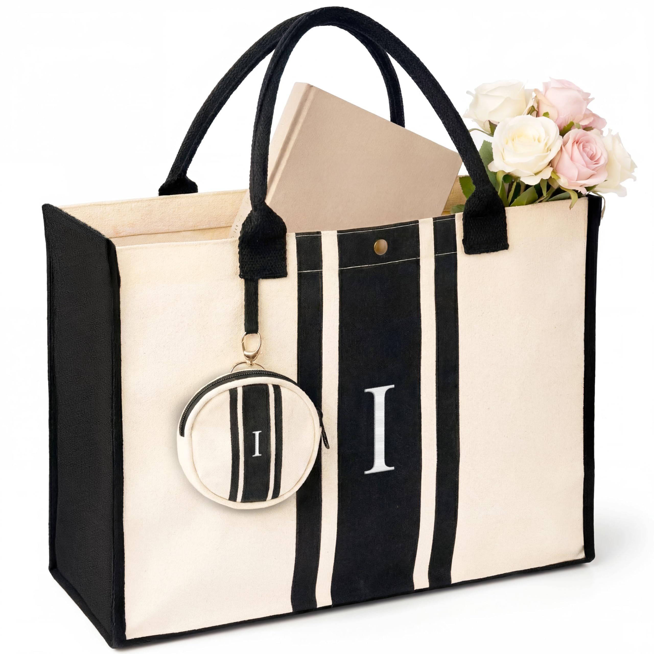 LEAFICO Initial Canvas Tote Bag – Monogrammed Gift for Women | Personalized Letter Tote for Travel Weddings Birthdays
