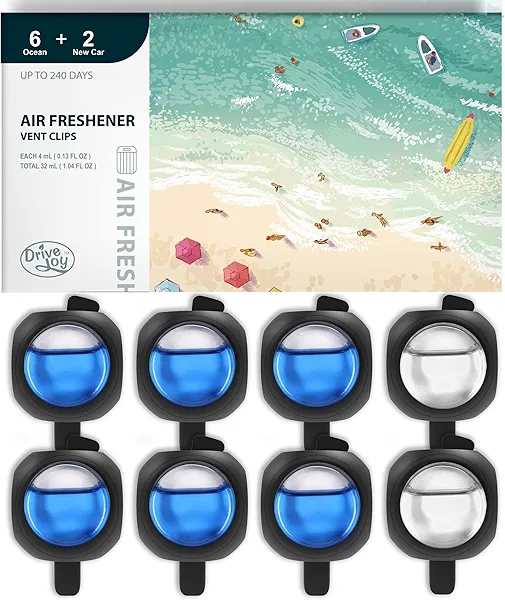 DRIVEJOY Car Air Freshener Vent Clips, 8 PK, 6 Ocean, 2 New Car Scent, Long Lasting Air Fresheners for Men & Women, Up to 240 Days, Odor Eliminator