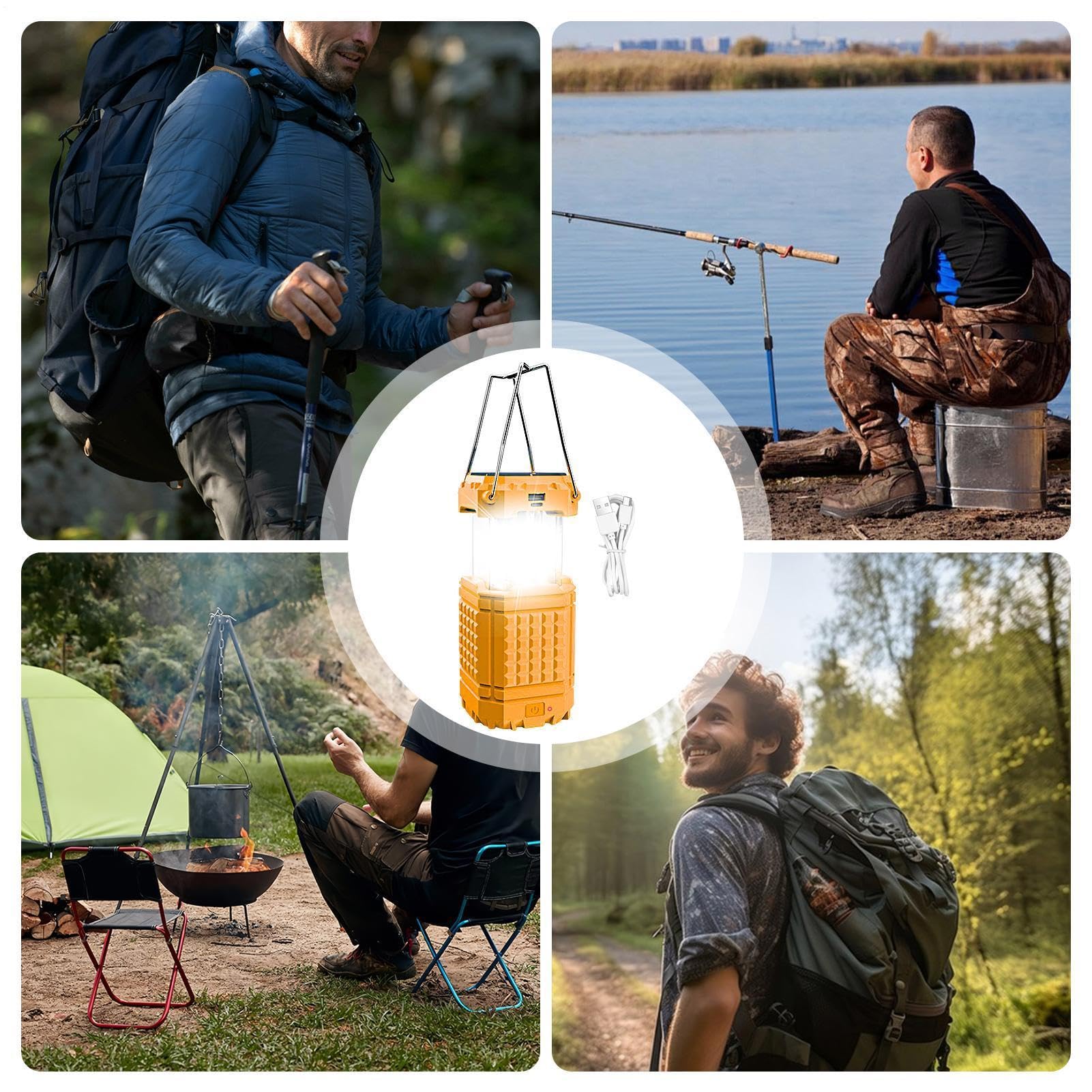 Luz Solar para Exteriores Linterna Plegable Impermeable con Manivela | Luz LED para Exteriores con Carga Solar por USB Para barbacoa, reparación de coche, senderismo, pesca, escalada, jardín y