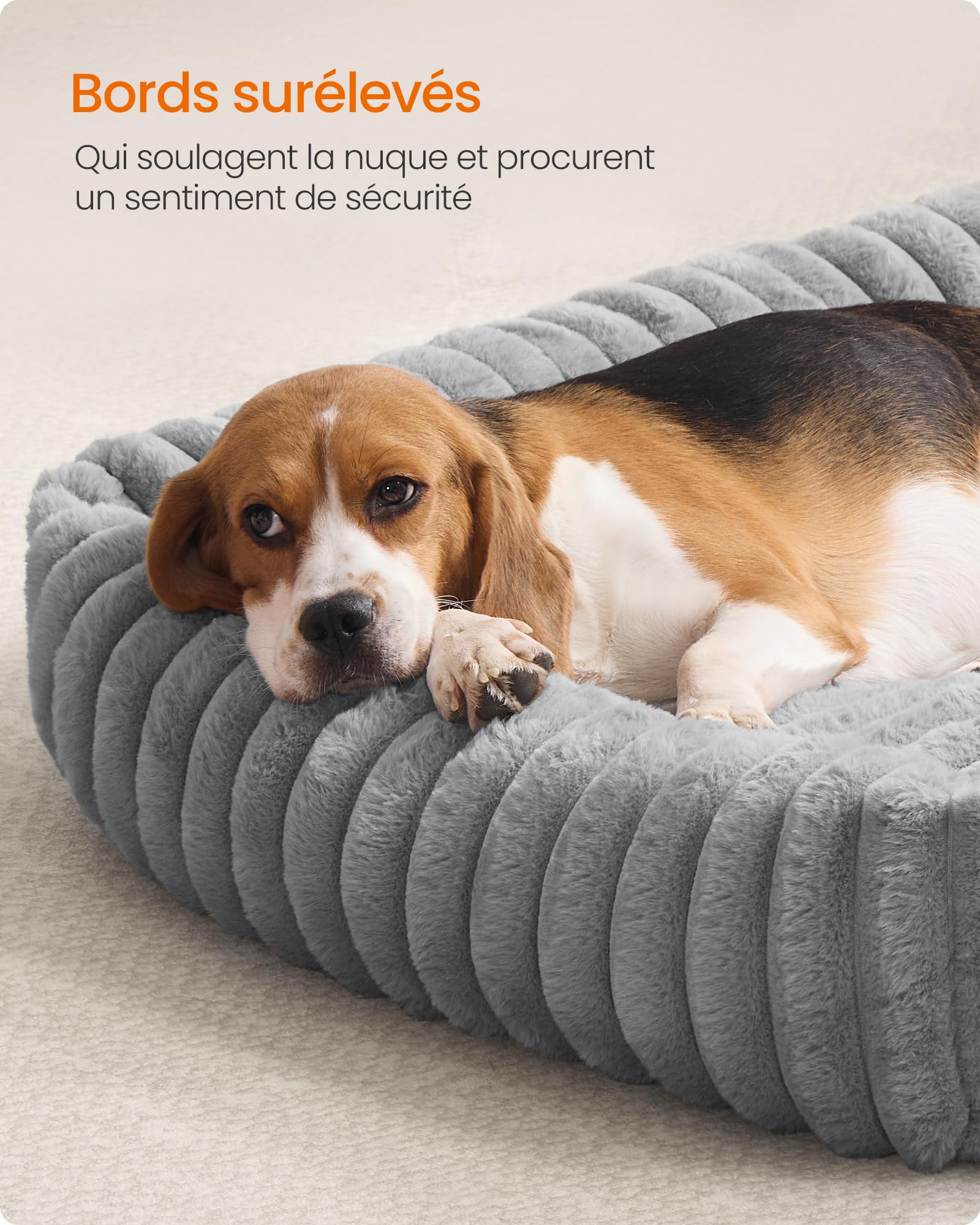 Feandrea Panier pour Chien, Panier Orthopédique de Taille Grande, Coussin Chien Lavable, Moelleux, Rembourrage Doux, 91 x 68 x 18 cm, Gris Tourterelle PGW312GD01