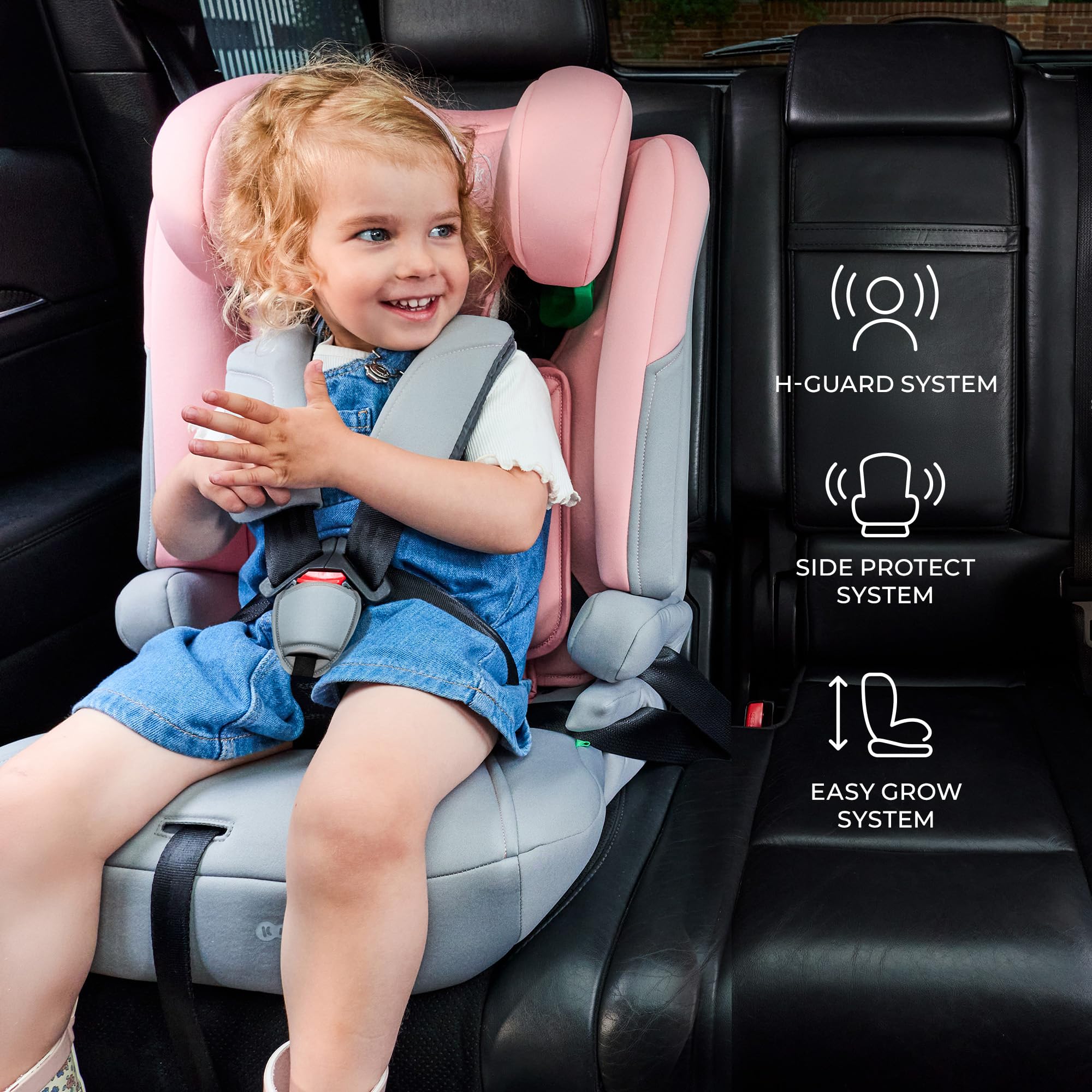 Kinderkraft I-COMFY, Seggiolino auto, Per bambini, Regolabile (76-150 cm), Schienale regolabile, Cintura di sicurezza a 5 punti, EASY GROW SYSTEM, Facile installazione, Nero