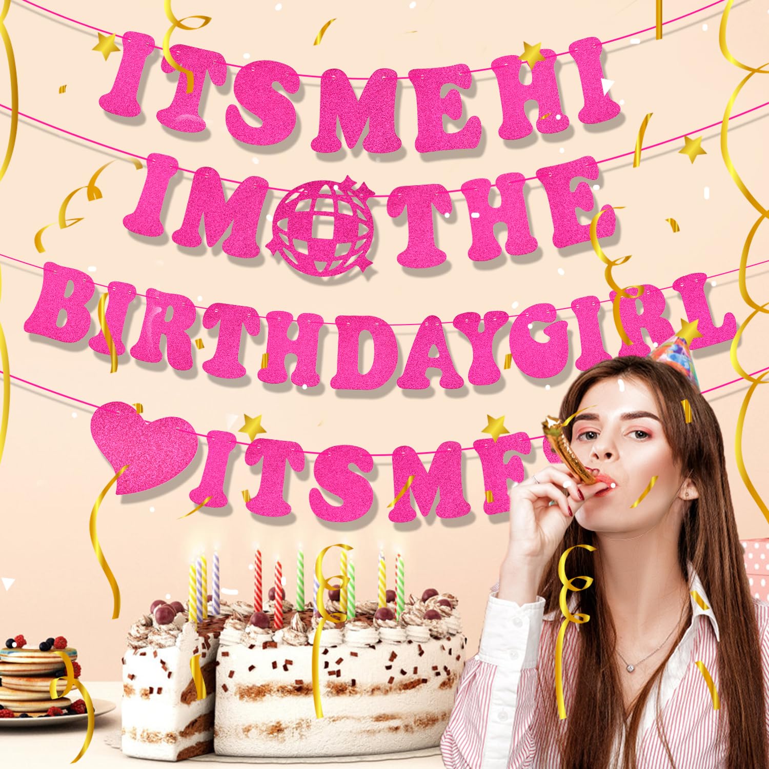 Striscione Compleanno "It's Me Hi Im The Birthday Girl" - Glitterato, Colorato, Per Feste Di Ragazze - Foto 6