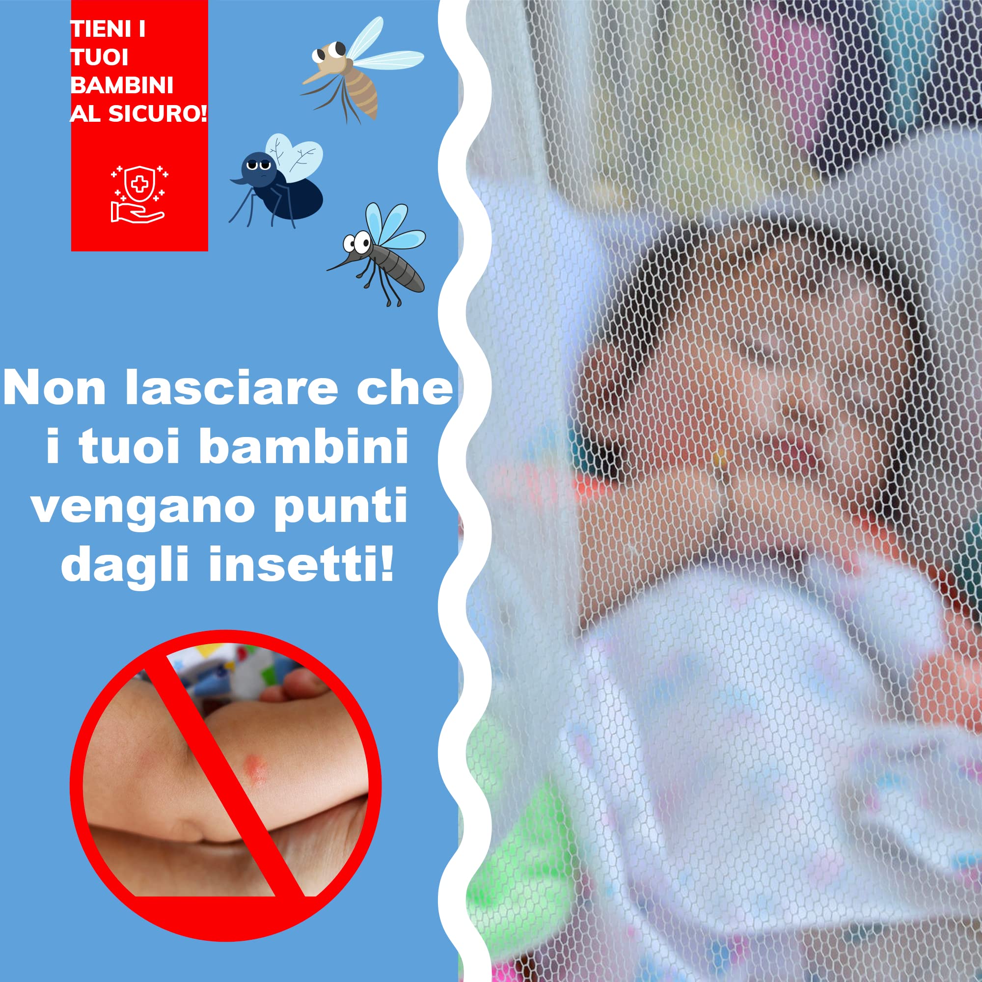 Zanzariera Universale TRANQUILISAFE® - Zanzariera per carrozzina, passegino, culla e lettino neonato di tutte le dimensioni - Protezione Antizanzare e Anti mosche - borsa di stoccaggio GRATUITA
