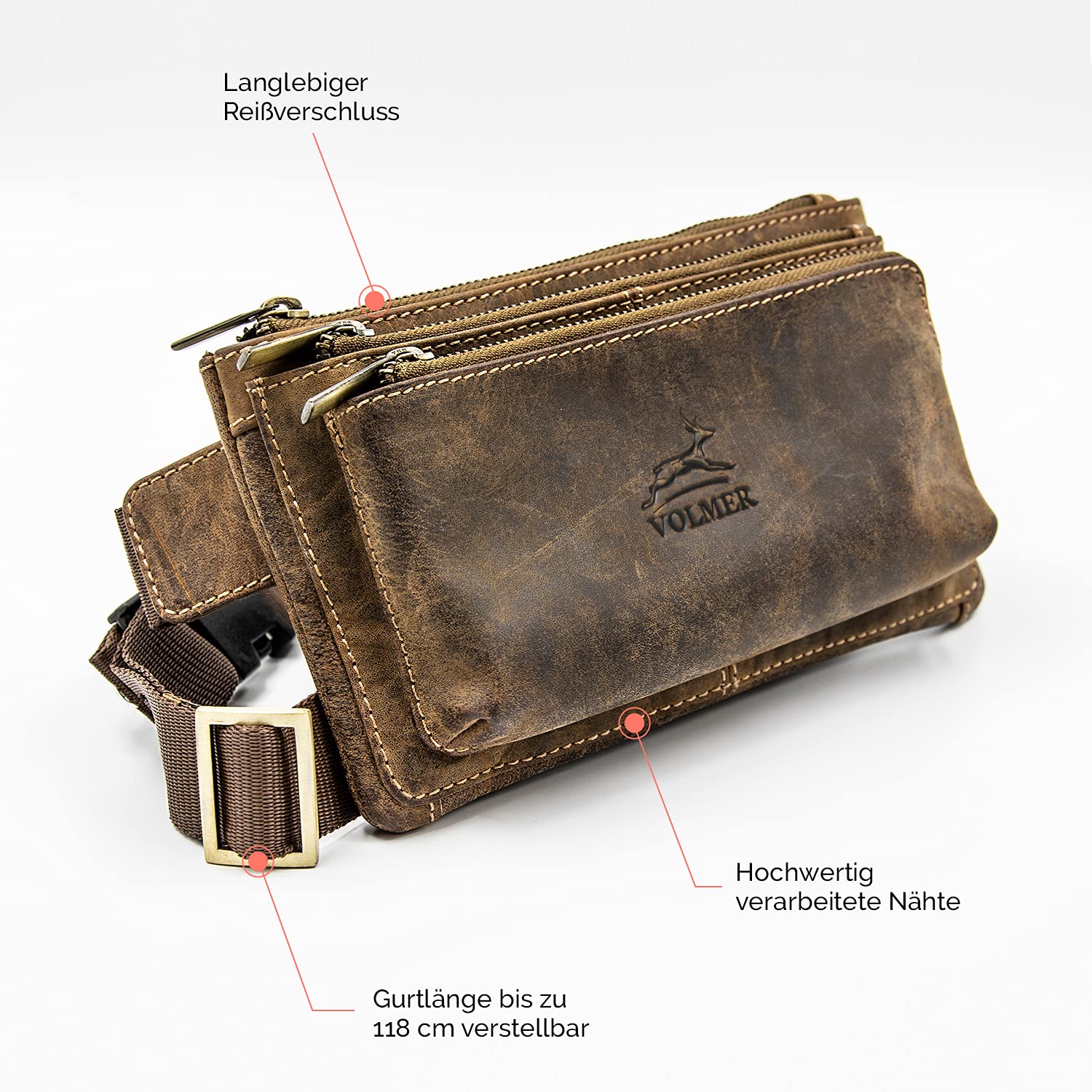 Marsupio alla moda in finissima pelle di bufalo I Da donna e uomo I Raffinato look vintage I Ampi scomparti e chiusura lampo sicura I Marsupio in vera pelle marrone I Look retro unisex I Unisex