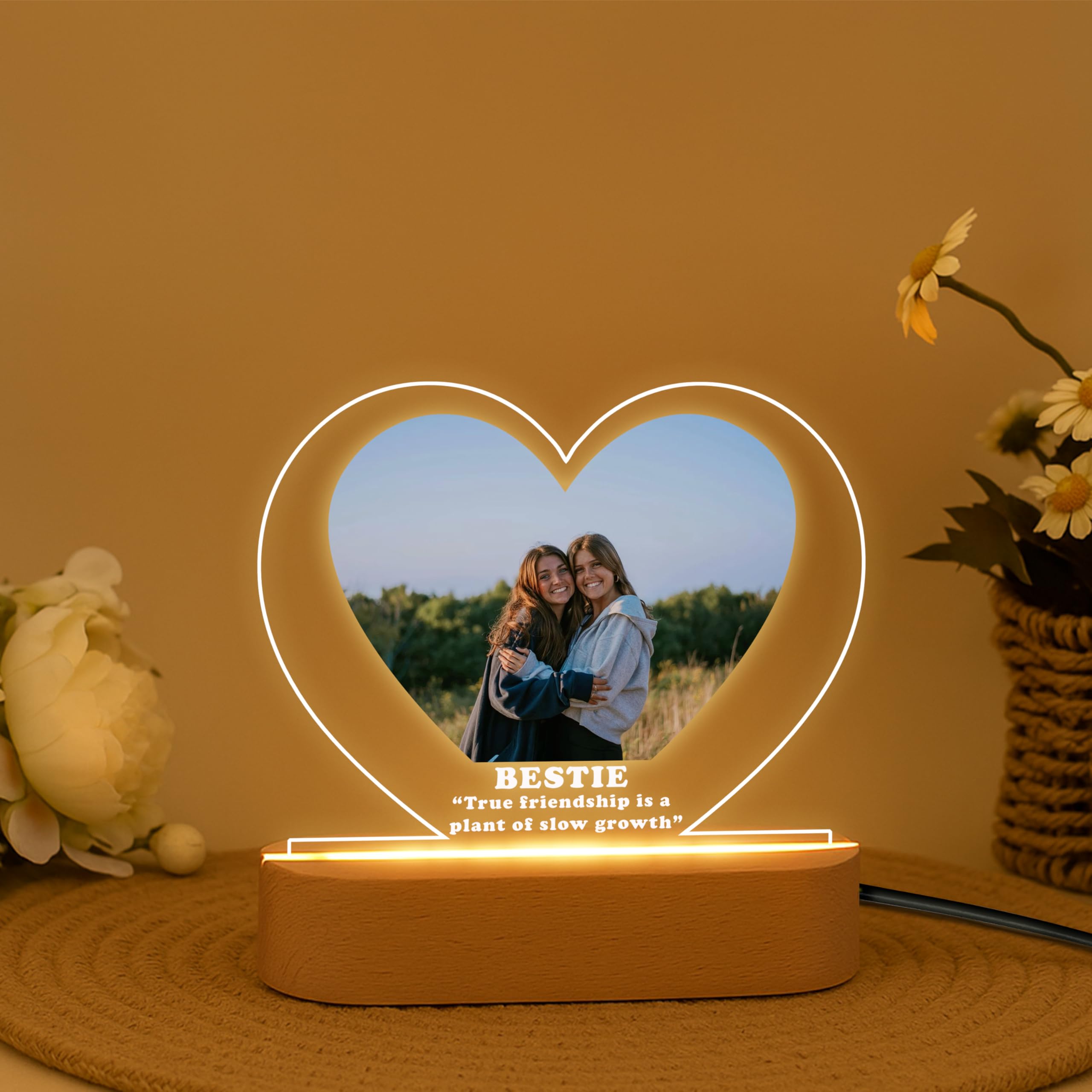 Customized Photo Frame LED Lamp for Sister & Bestie | Personalized Name & Picture Night Light | Best Birthday Gift for Sister & Family | Acrylic Heart Shape Lamp | Home Decor (5.5x5.5 Inch)-image-28