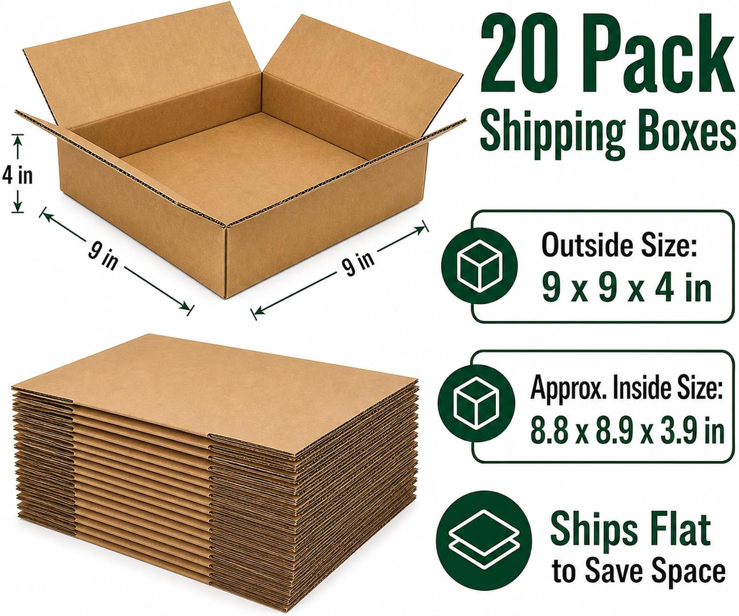 9x9x4 Brown Kraft Shipping Boxes for Small Business, 20 Pack image 2
