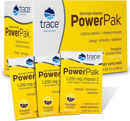 Trace Minerals Paquetes de electrolitos en polvo Power Pak 1200 mg de vitamina C zinc magnesio Aumenta la hidratación la inmunidad la energía la