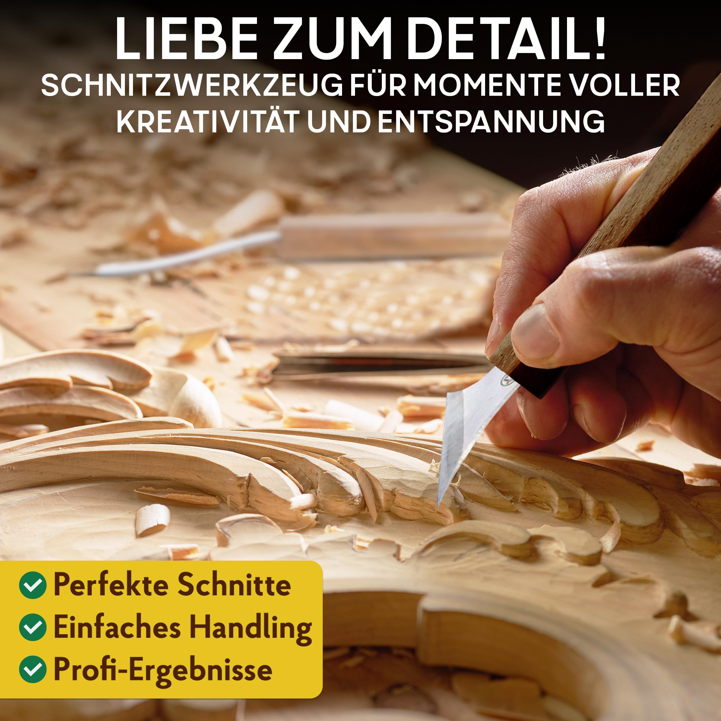 Eli® Hochwertiges Profi Schnitzwerkzeug Set inkl Tasche und Abziehleder - Walnussholzgriffe - rostfreier Stahl - Schnitzmesser - Schnitzset - Werkzeug - Perfekt für Erwachsene - Holzwerkzeug