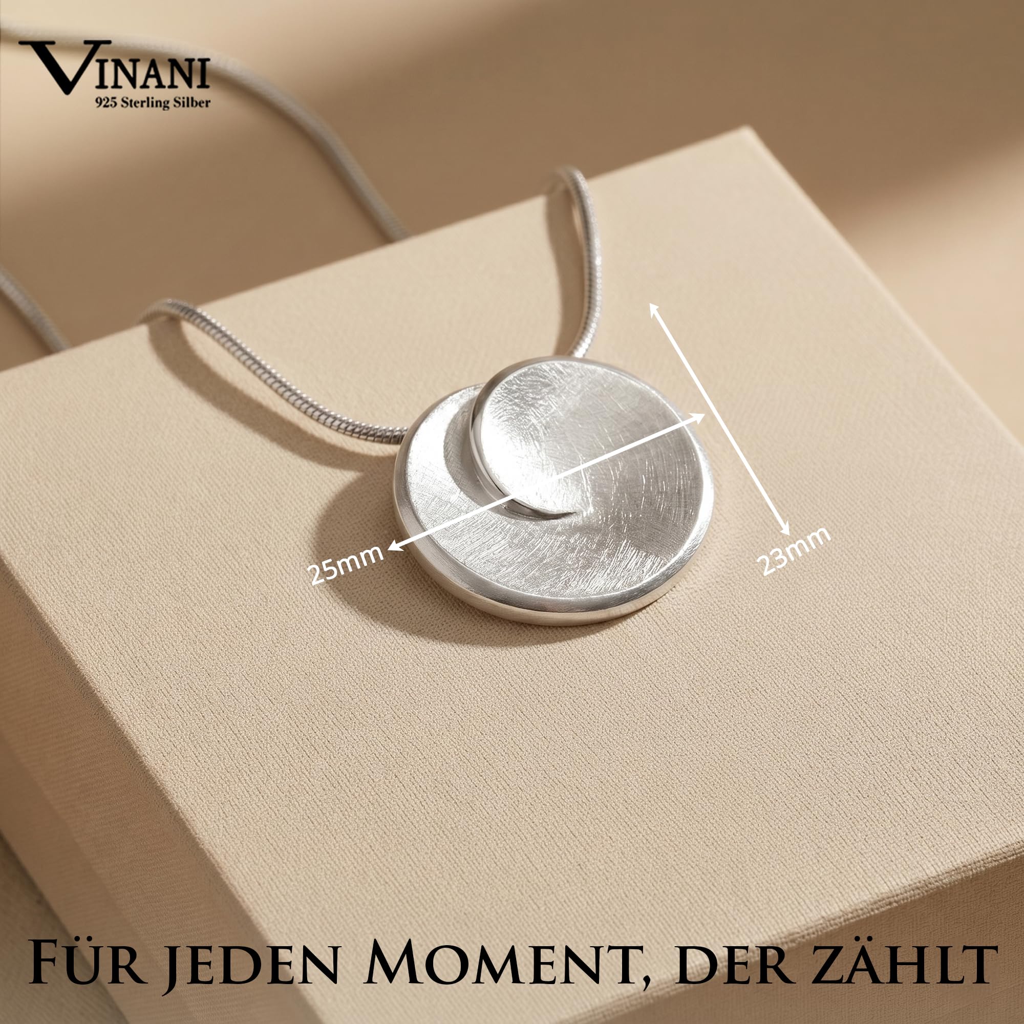 Kreiskette 925 Sterling Silber mit modernem Anhänger für Damen, ABBG-S00 | Gebürstete und polierte Oberfläche, Schlangenkette, nickelfrei, antiallergisch, designed in Deutschland