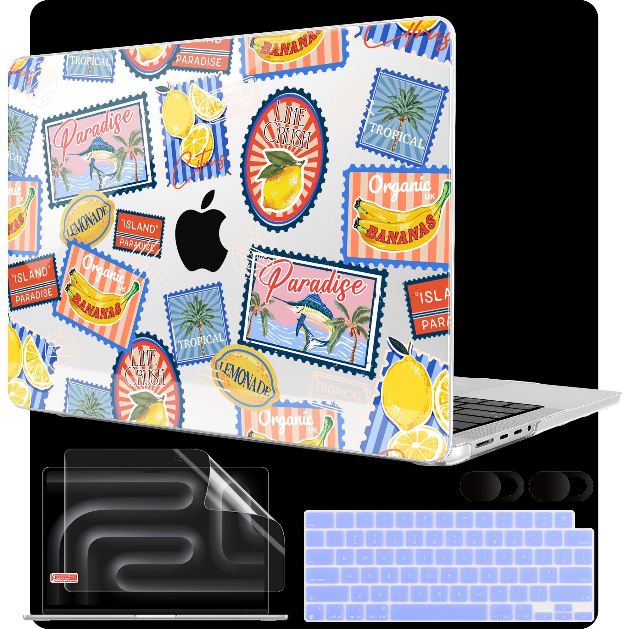 MEEgoodo Case for MacBook Pro 14 inch (M5/M4/M3/M2/M1) Pro/Max 2026 2025 2024 2023 2021, Laptop Case Fit Model A3427/A3426/A3434/A3112/A3401/A3185/A2918/A2992/A2779/A2442, Retro Tropical Pattern