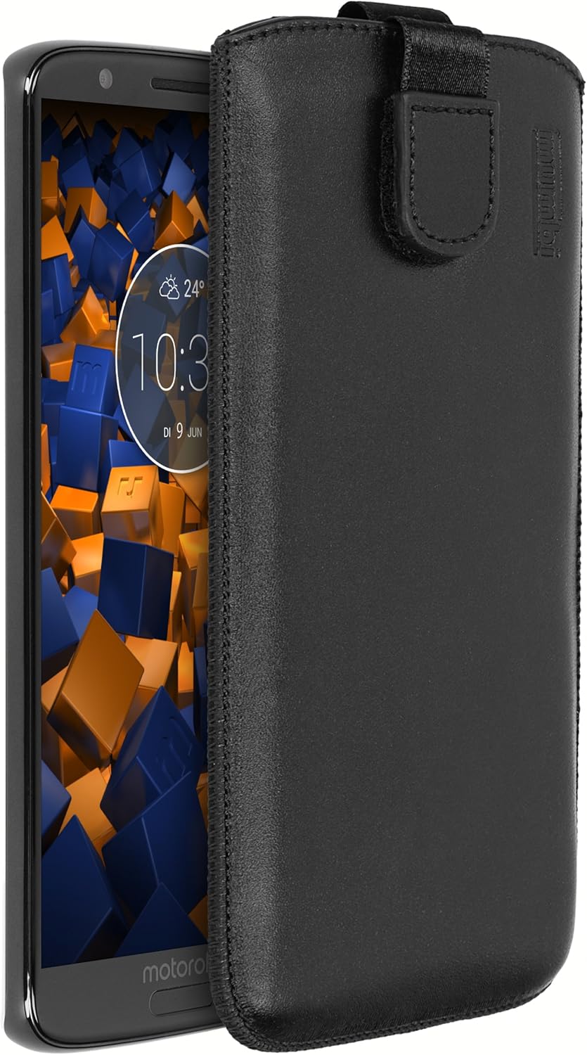 mumbi Genuine Leather Case Compatible with Motorola Moto G6 Black