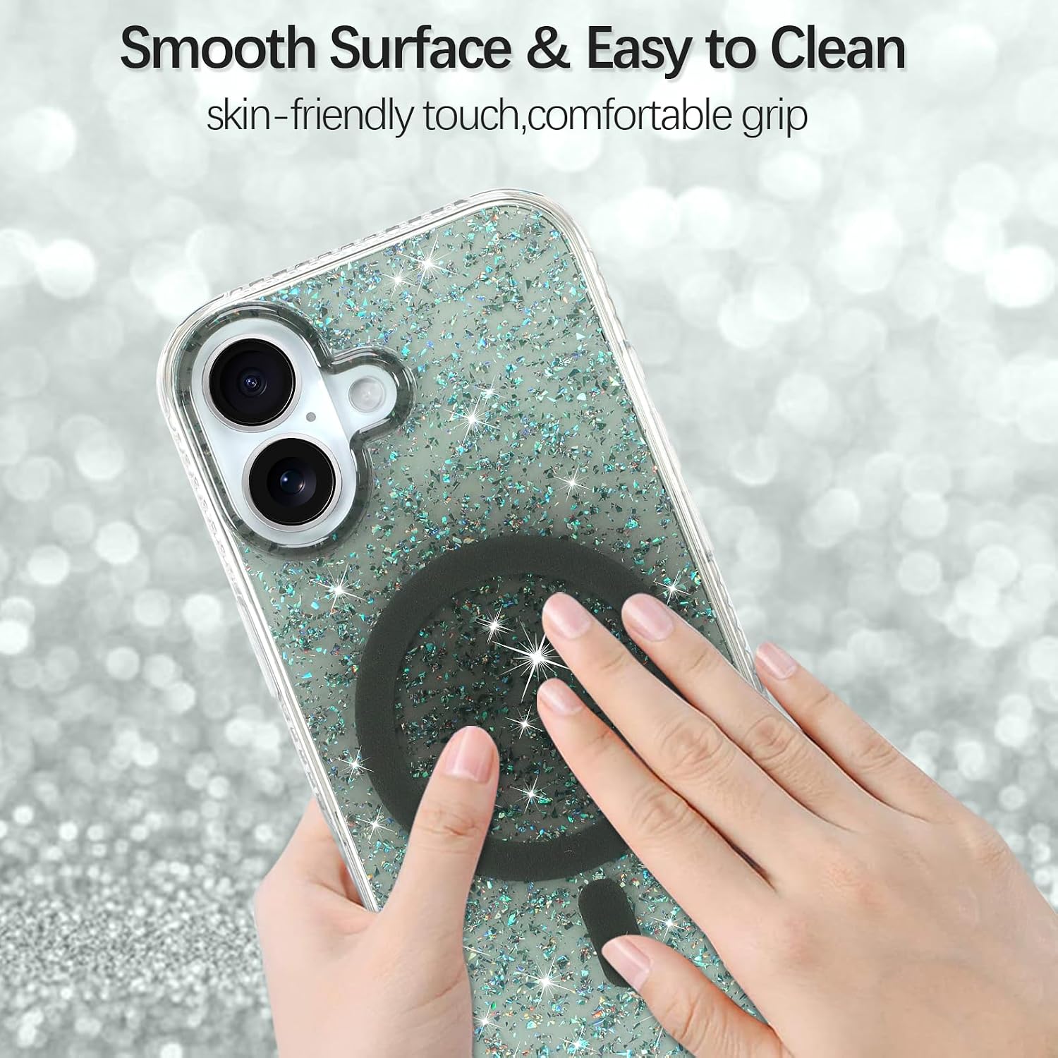 ZIYE Compatible with iPhone 17 Case Magnetic Glitter Sparkly Bling Clear TPU Bumper Hard PC Shockproof Protective Girls Compatible with MagSafe Cover Case Designed for iPhone 17 Black