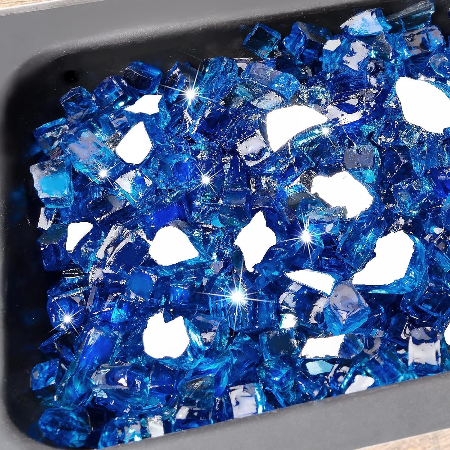 Pulovin 35 lbs Fire Glass for Propane Fire Pit, 1/2 Inch Fire Pit Glass Rocks for Gas Fireplace, Reflective Glass Rocks for Fire Pit Table, Cobalt Blue