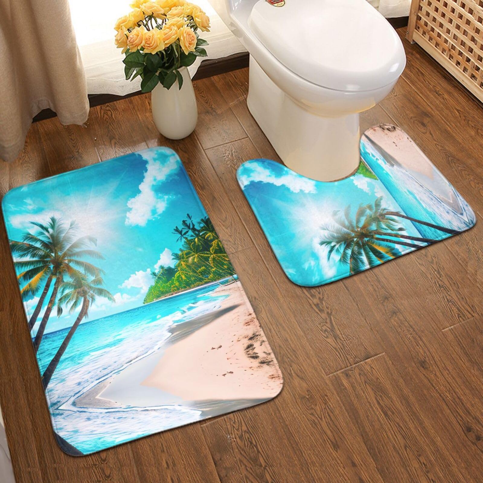 Alfombra De Baño Con Olas Del Océano Y Puesta De Sol / Decoración