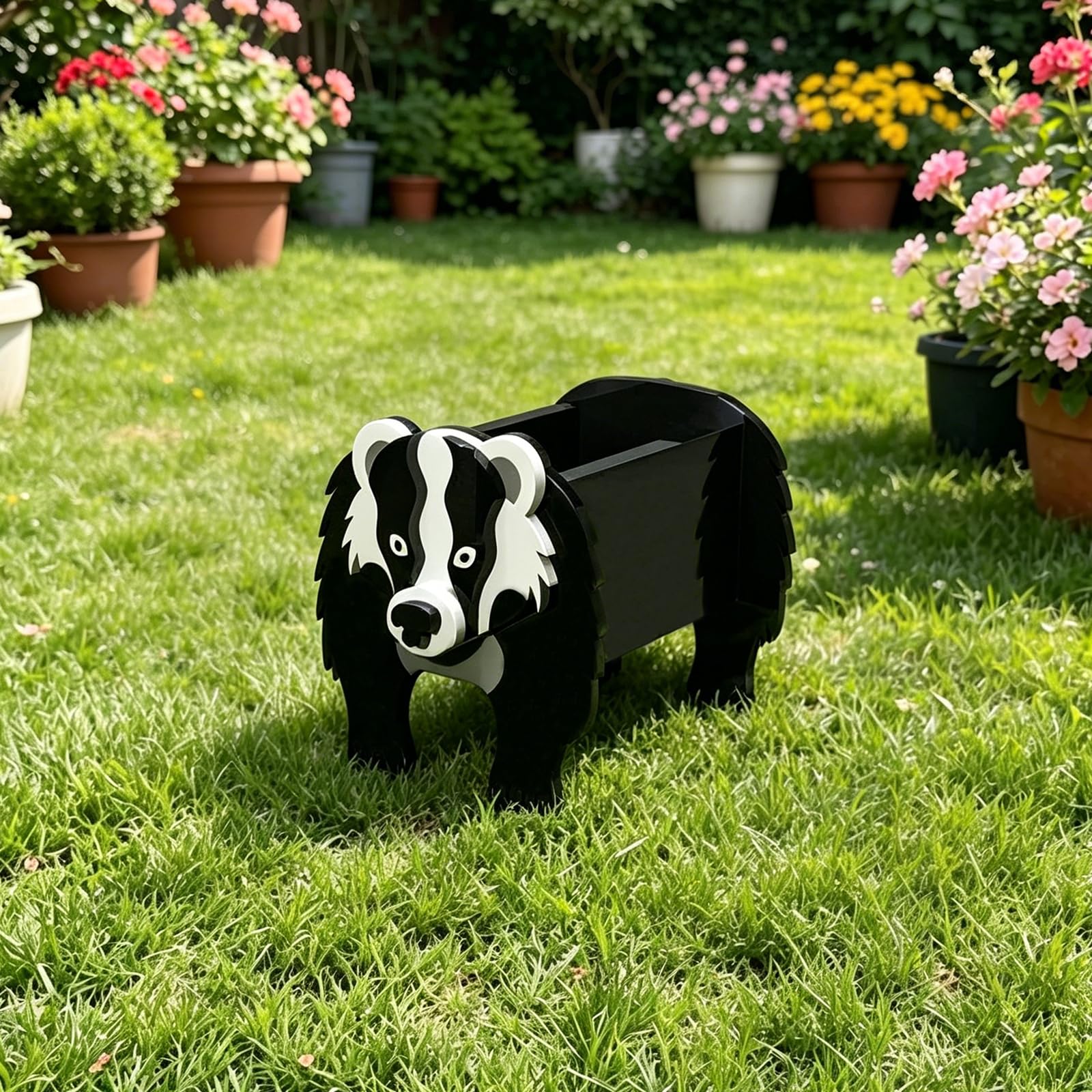 Hiiaodecor Badger Pet Dog Animal Bonsai Holder Cute Shape Art Plant Storage Pot Villa Garden Indoor Outdoor Office Decor Ornaments 43 * 25cm/16.93 * 9.84in