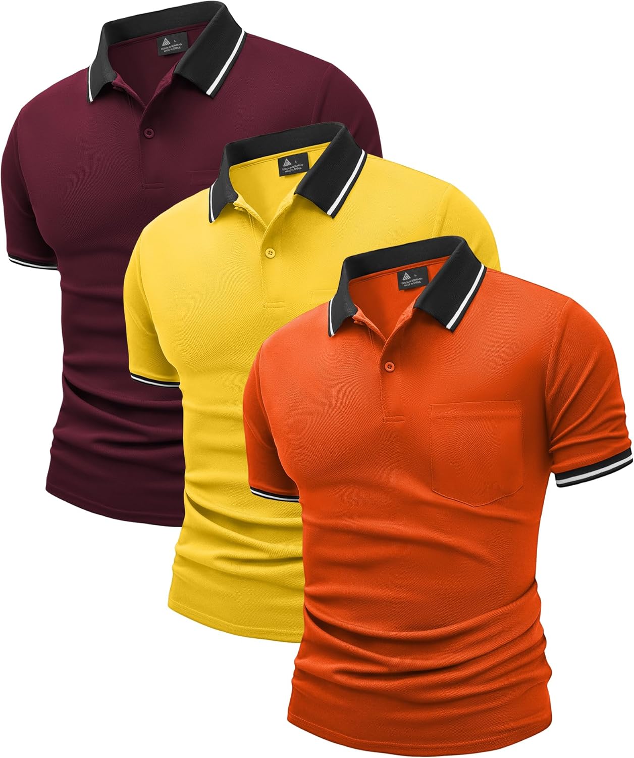 ZITY 3 Pack Men Polo Shirts Short Sleeve with Pocket Sport Wicking Shirts for Men Casual Athletic Collared T-Shirts