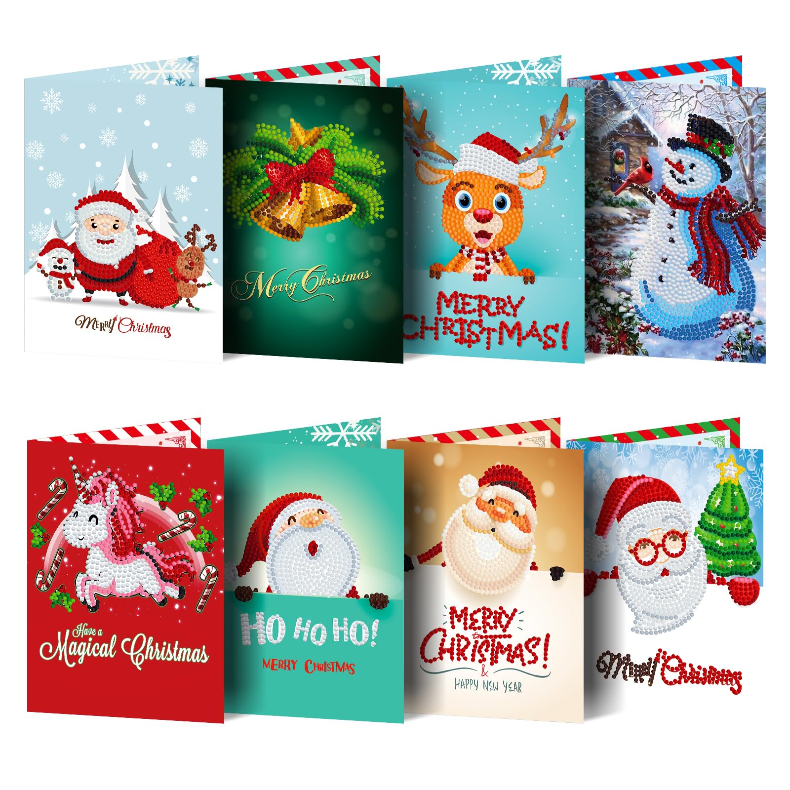 POETRYDRAW 8PCS Christmas DIY Diamond Art Painting Greeting Card Kits with Envelopes Diamond Art Greeting Cards Diamond Art Cards Kits for Adults DIY Crafts Family Friend Gifts (Christmas)