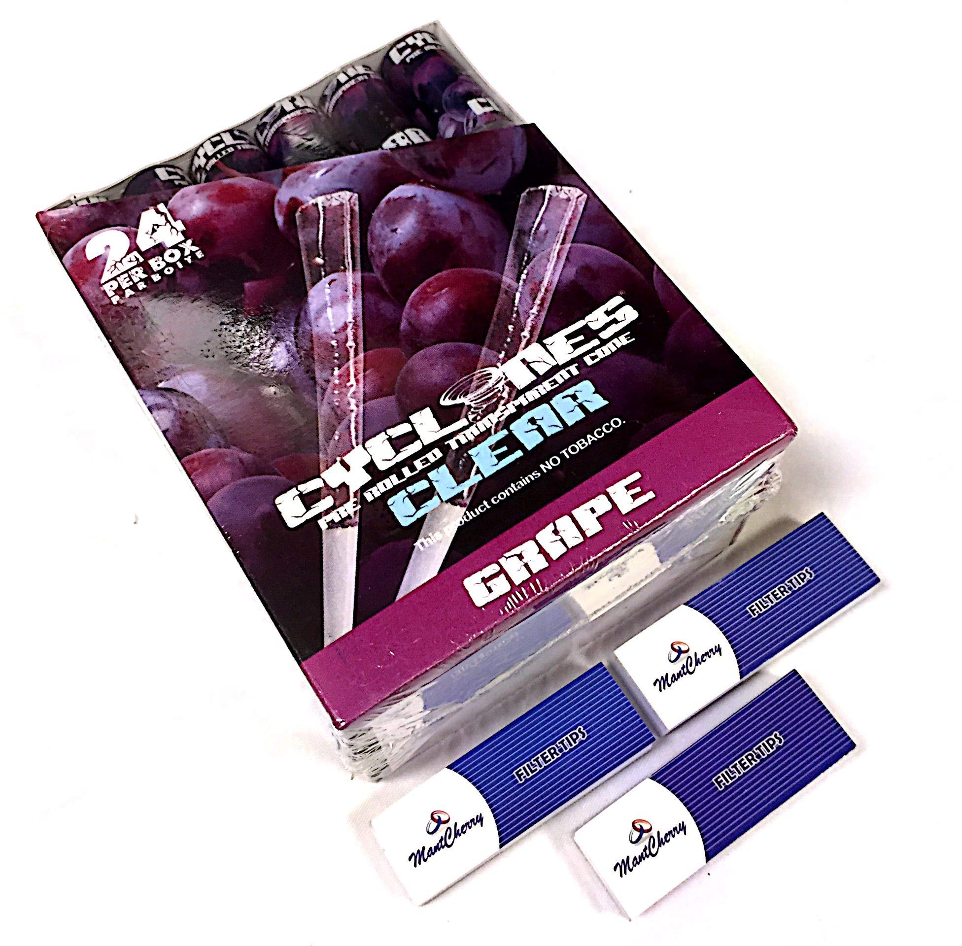 Brand 2 Tips and 24 x Cyclones Clear PRE Rolled Transparent Cones "Grape'' Flavored - Combo by Trendz