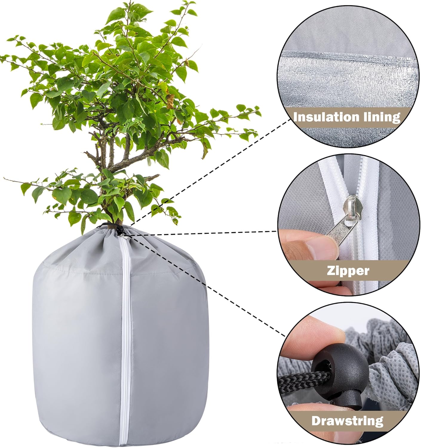 Tlswshsy 2 Pack Plant Winter Protection Pot - 27.6" x 25.6" Flower Pot Protection Bag - Anti-Frost Winter Pot Plant Cover with Drawstring and Zipper for Winter Outdoor Fruit Trees Potted Plants Shrubs