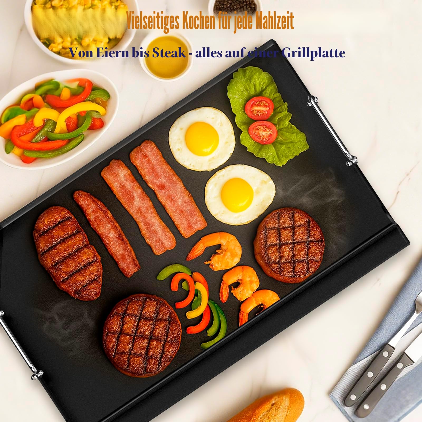 GFTIME Grillplatte 63,5 x 40,6cm, Universal Plancha für Gasgrills und Holzkohlegrills, Elektrogrill, Universal Grillpfanne Flache Oberplatte, Antihaftbeschichtung, Große Rechteckige Grillplatte
