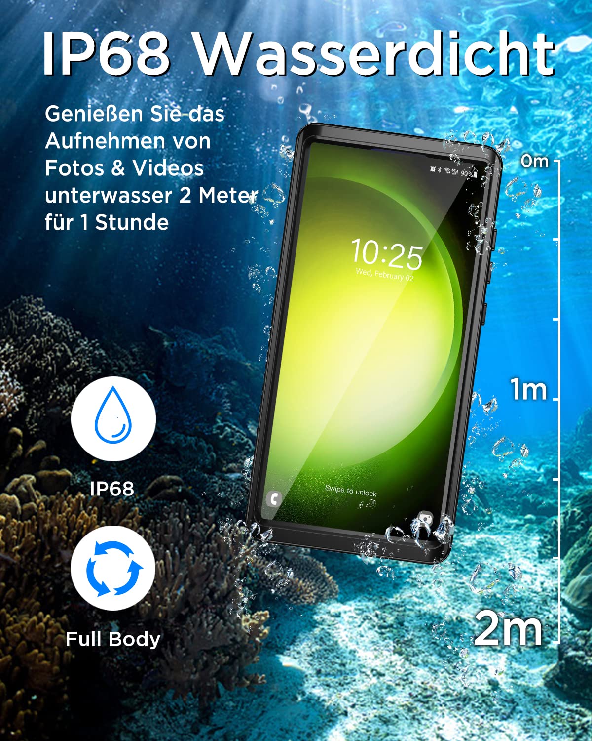 Beeasy für Samsung Galaxy S23 Hülle, IP68 Wasserdicht Outdoor Handyhülle 360 Grad Schutzhülle, Samsung S23 Case Stoßfest Staubdicht Wasserfest Panzerhülle mit Displayschutz, Schwarz