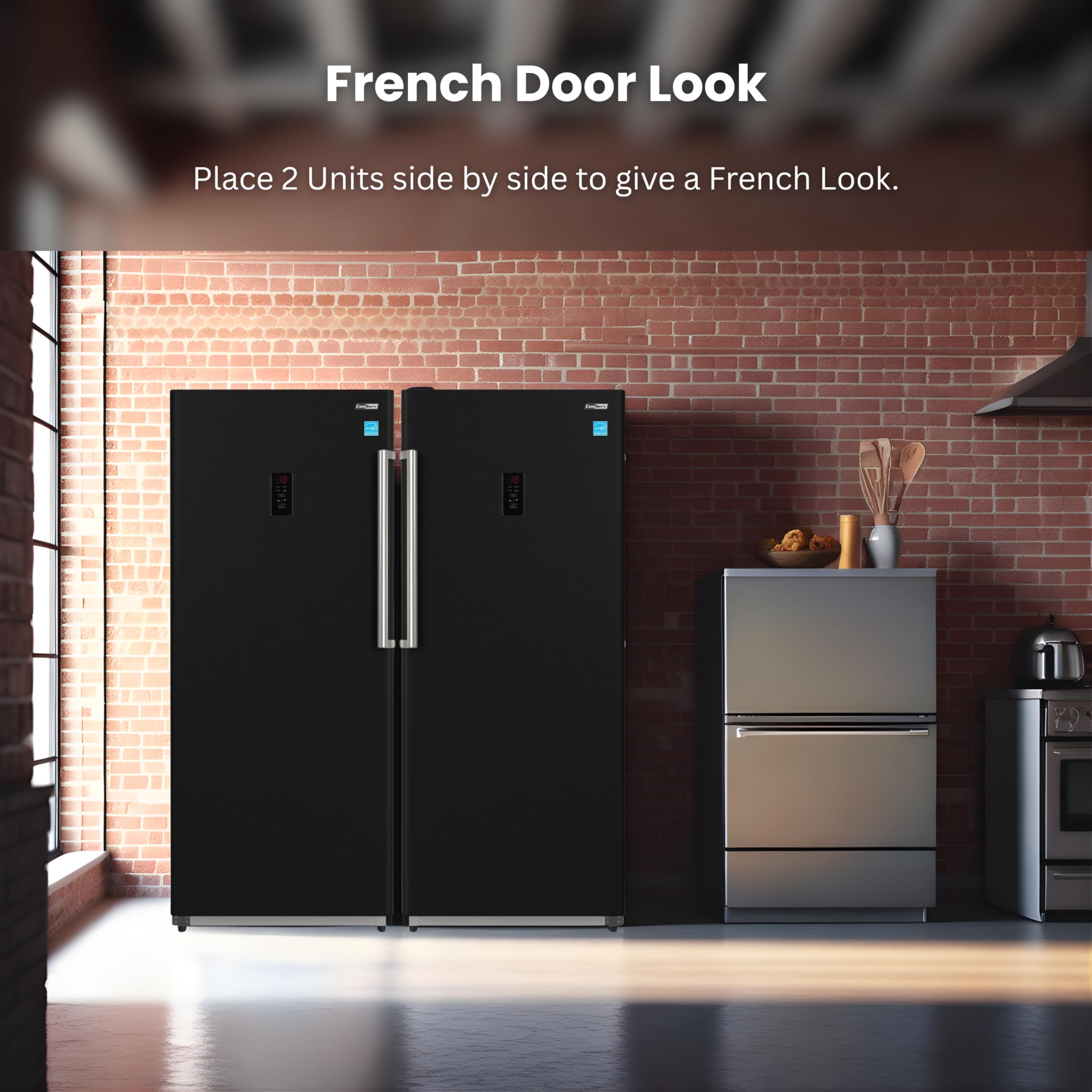 Conserv Energy Star 14 Cu.Ft. Convertible Refrigerator Freezer Pair, Garage Ready— Modular Side-By-Side French Door Look, Use As Fridge Or Freezer (White) on Fridge.com - View 4