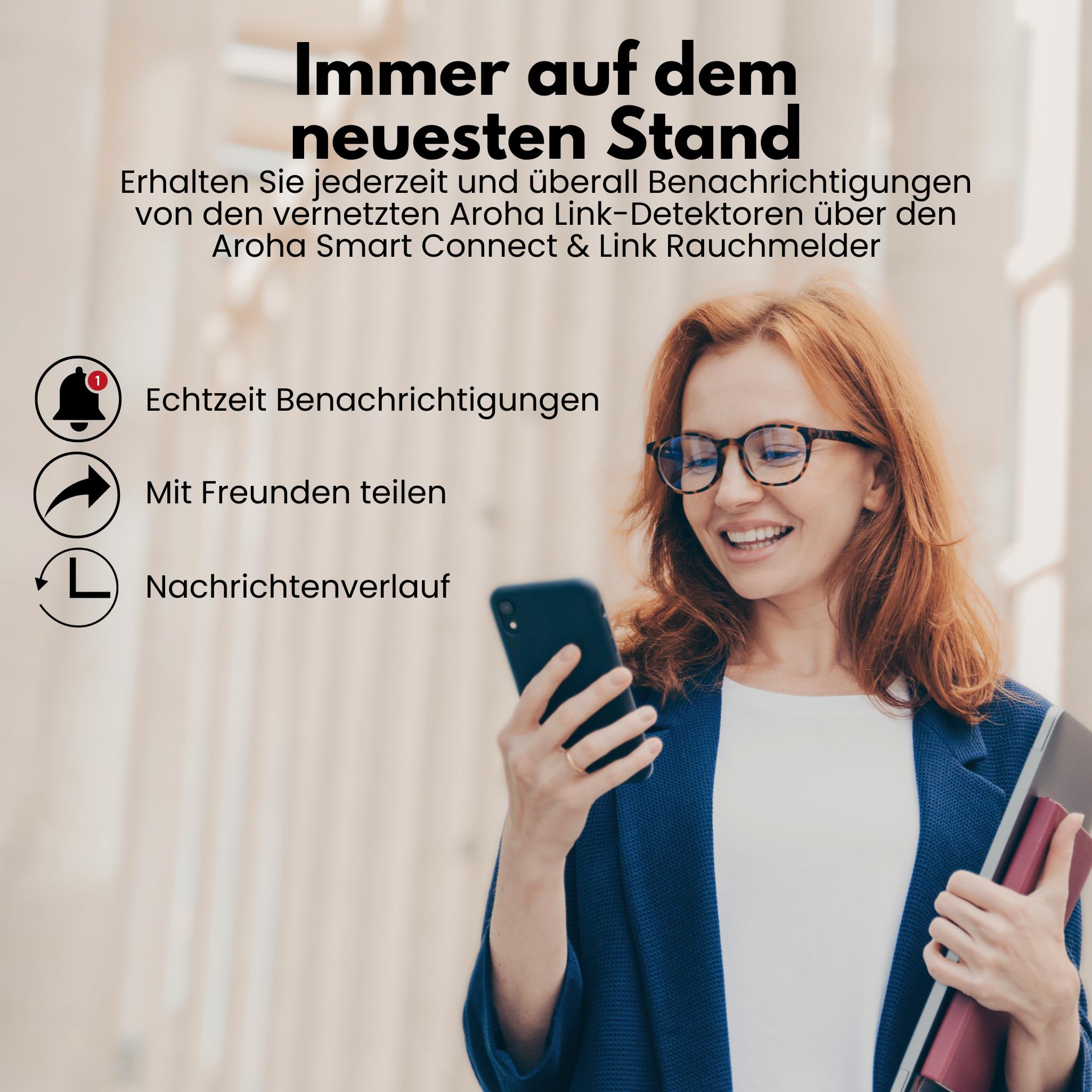 Aroha Smart Connect & Link WLAN-Rauchmelder Vernetzt - 10 Jahre Batterie - Feuermelder - Brandmelder Vernetzbar mit App Tuya & Smartlife - 3 Set