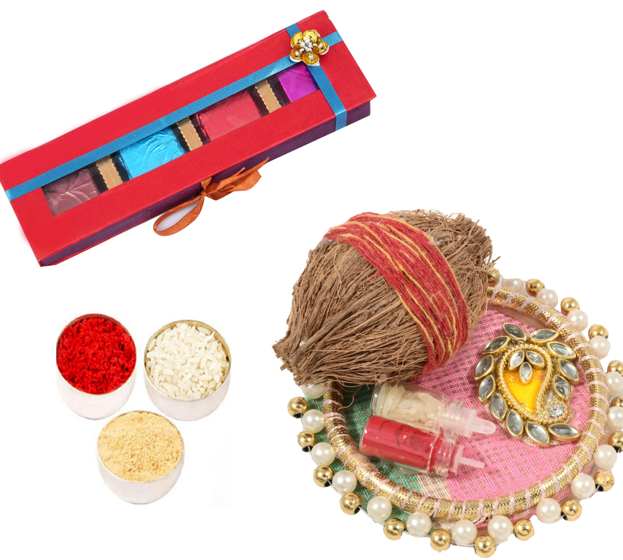 Bhai dooj tikka for brother/bhai dooj thali set/bhai dooj gift hamper/bhai dooj gift for brother with chocolates- a box of fruits and nuts chocolates+bhai dooj tikka plate+roli chawal chandan (B0DHW6S76L) Amazon Price History, Amazon Price Tracker