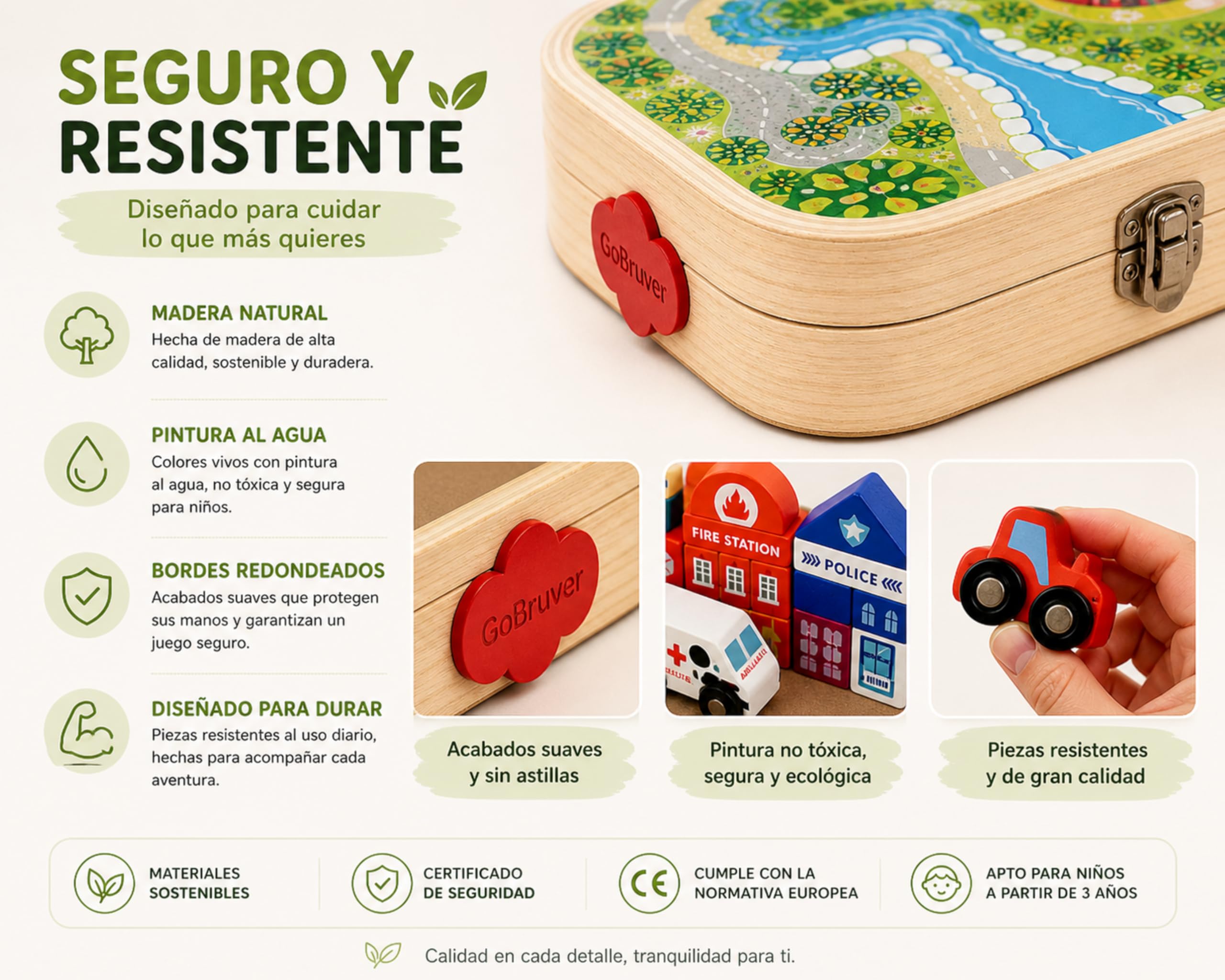 Juguete Montessori de Madera 57 Piezas para Niños 3 4 5 6 Años – Bloques de Construcción Ciudad con Tren, Coches, Edificios y Señales de Tráfico – Juego Educativo con Maletín