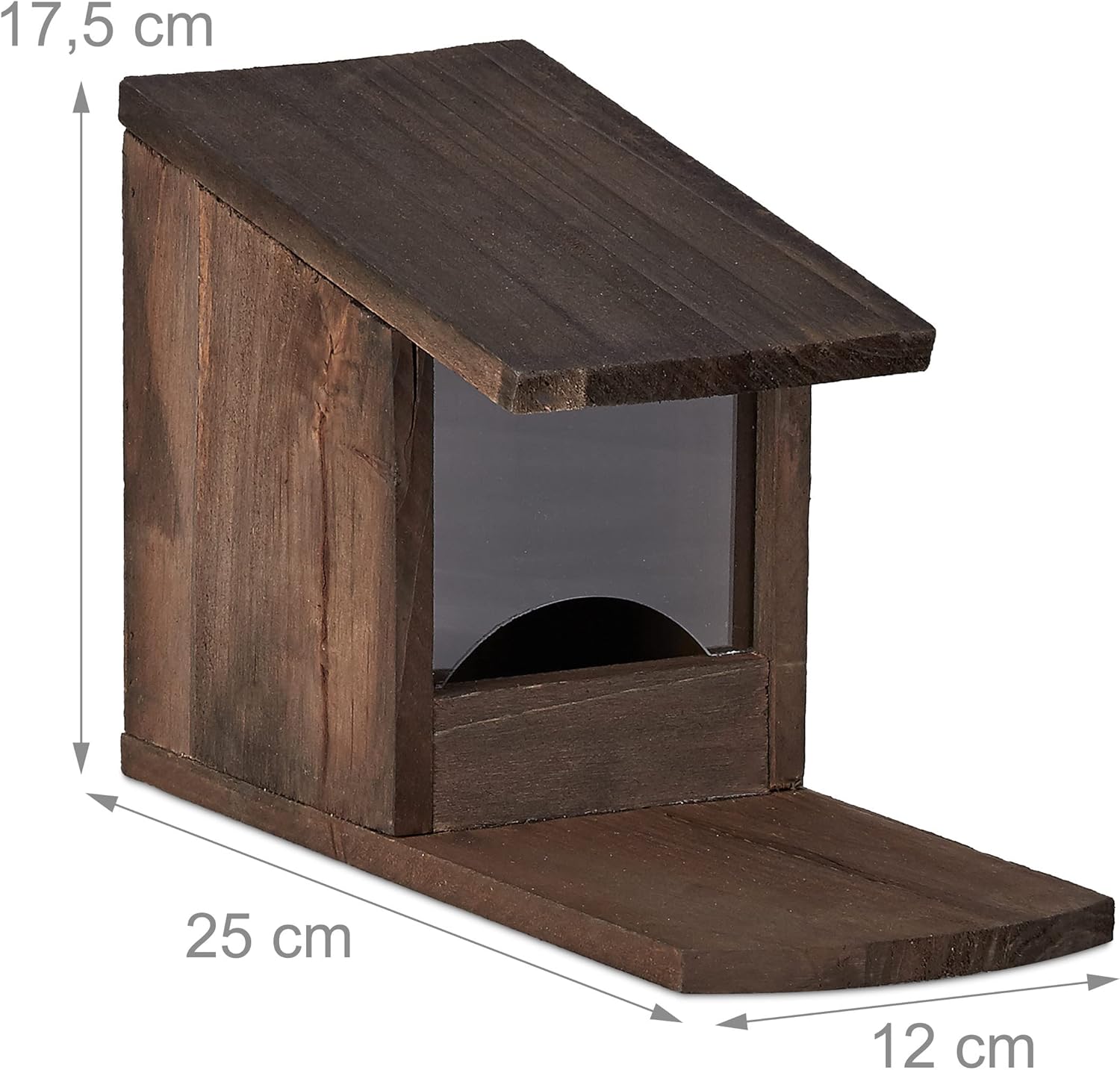 Relaxdays Squirrel Feeder House, Feeding Station Box, Standing, Wooden, HWD: 17.5 x 12 x 25 cm, Dark Brown, Wood and Plastic, Pack of 1 10026312_746